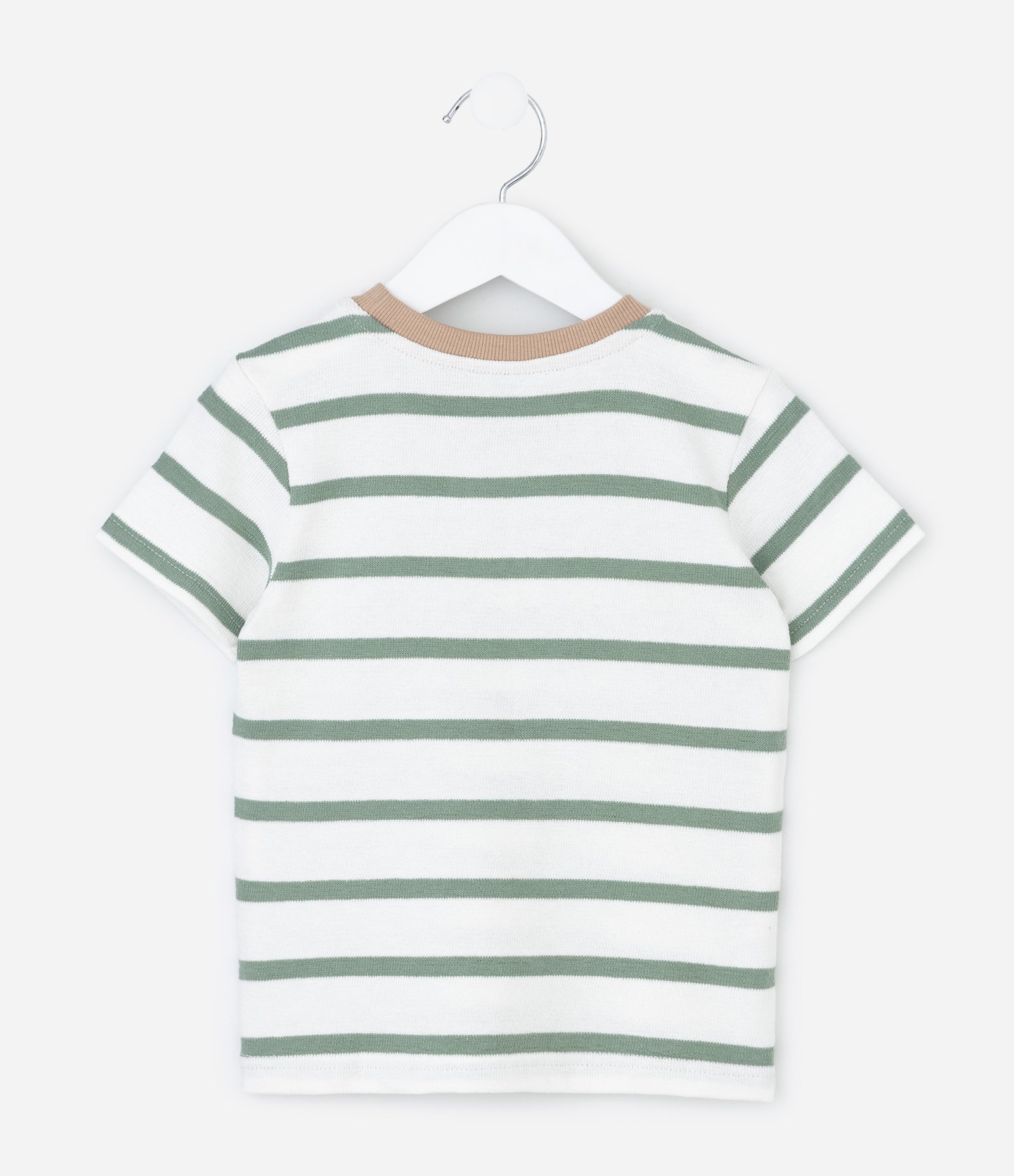 Camiseta Infantil Comfort Listrada com Bolso – Tam 1 a 5/6 Anos Branco/Verde 2