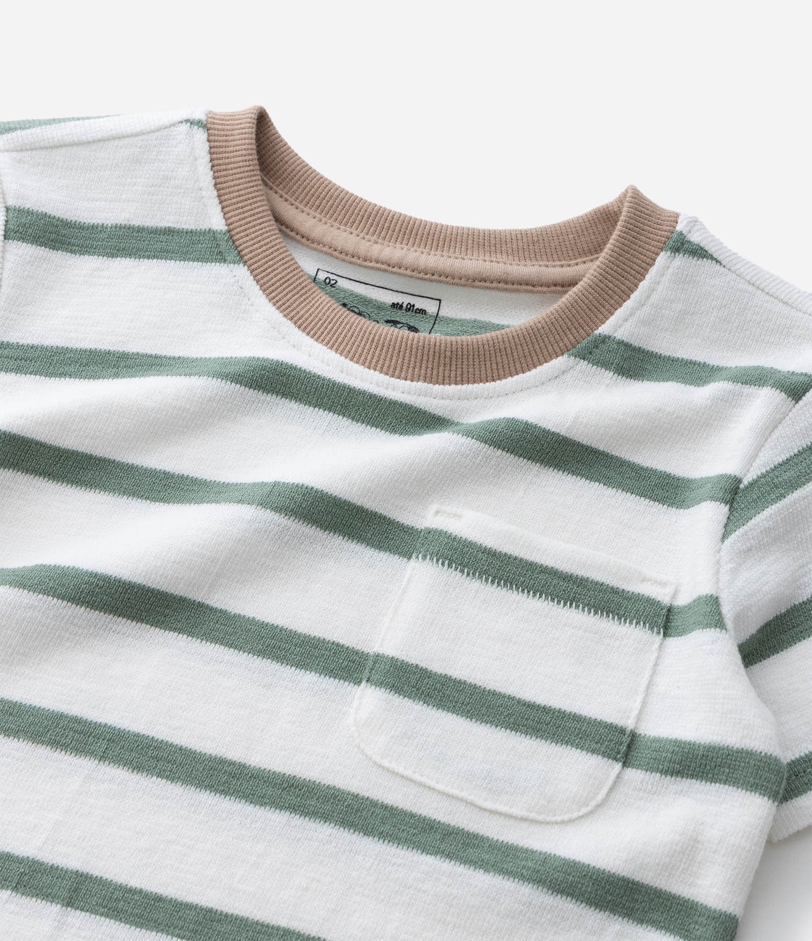 Camiseta Infantil Comfort Listrada com Bolso – Tam 1 a 5/6 Anos Branco/Verde 4