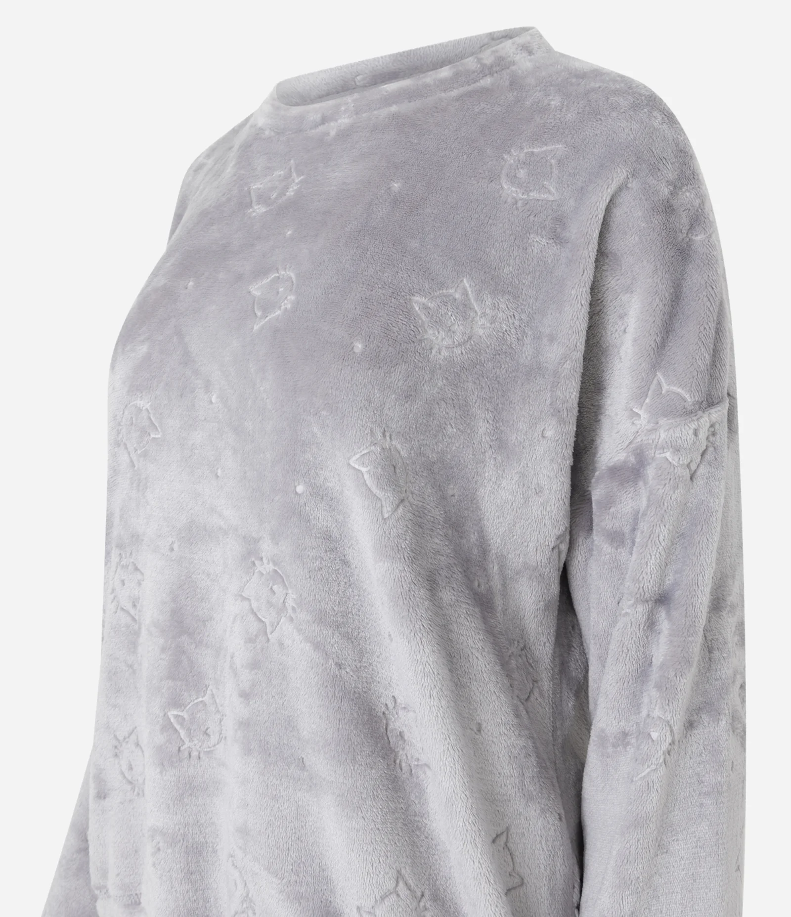 Pijama Longo em Fleece com Textura de Gatinhos Cinza 3