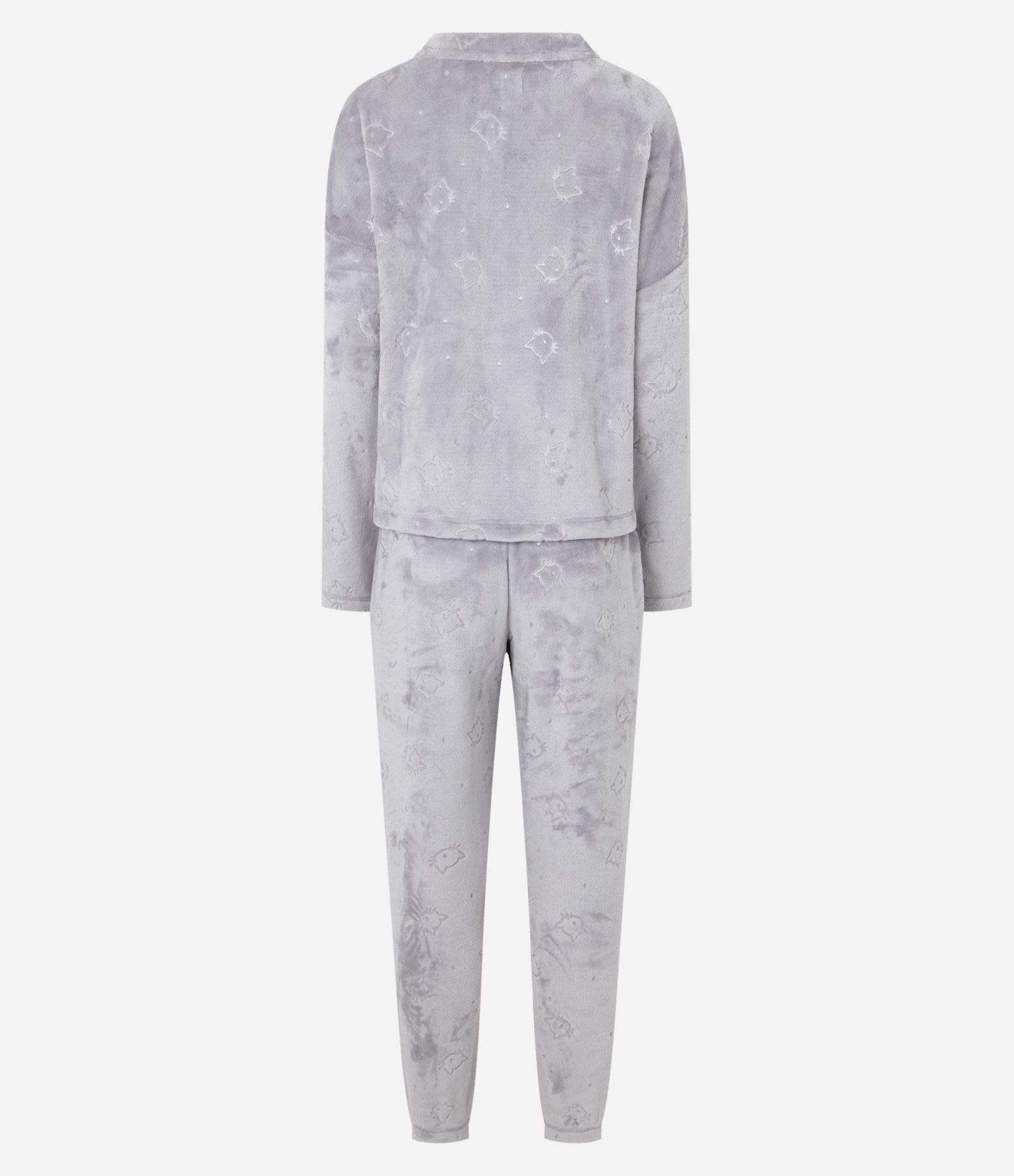 Pijama Longo em Fleece com Textura de Gatinhos Cinza 4