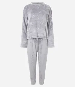 Pijama Longo em Fleece com Textura de Gatinhos
