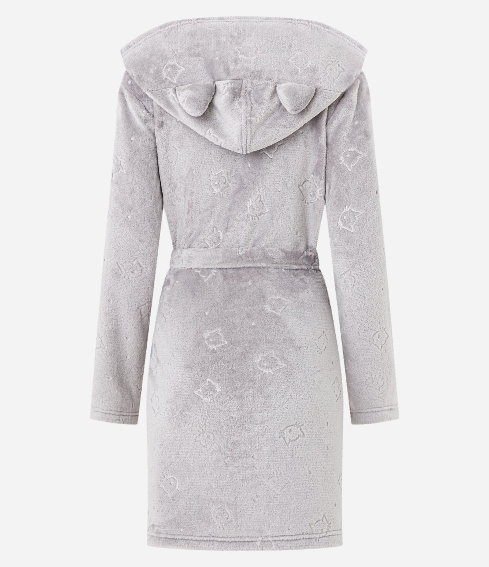 Robe em Fleece com Capuz e Textura de Gatinhos Cinza 3