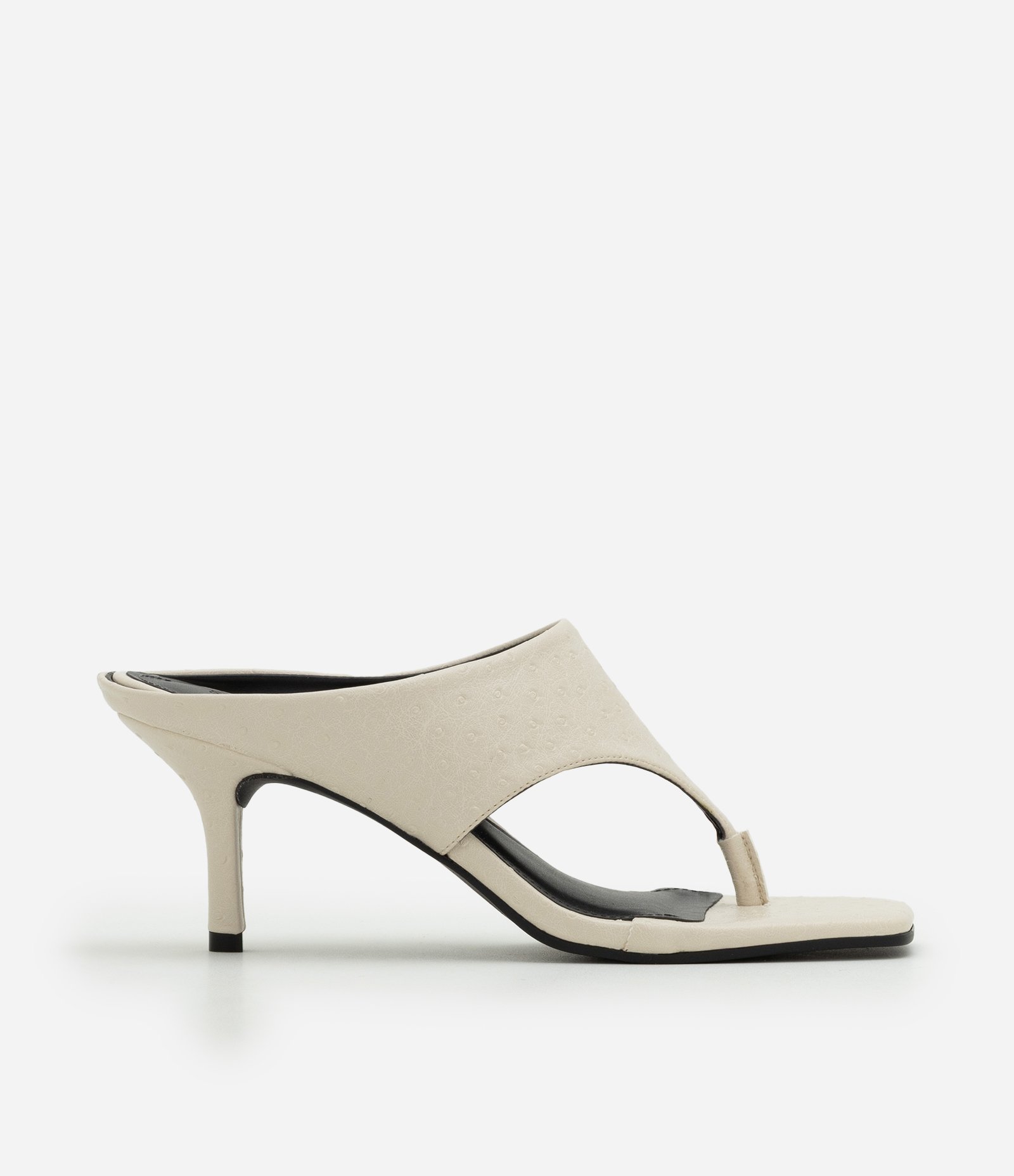 Sandália Mule de Dedo em PU com Salto Fino Off White 1