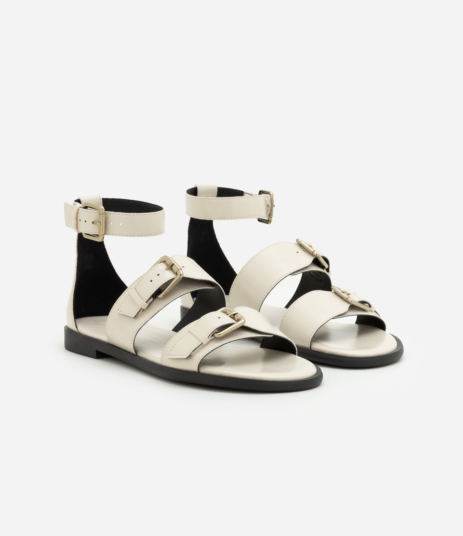 Sandália Rasteira Gladiadora com Tiras Largas Ajustáveis Off White 3