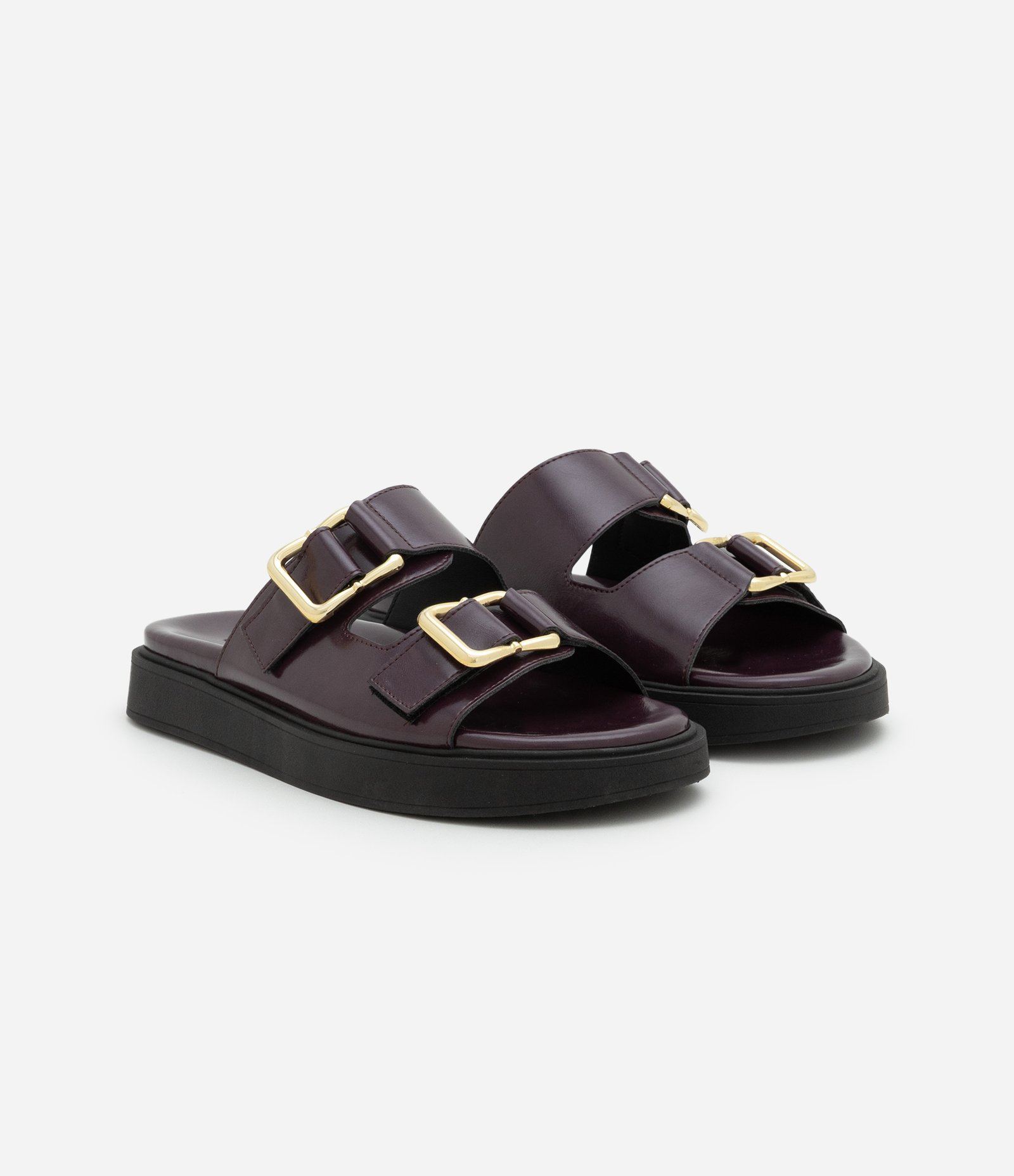 Rasteira Slide em PU com Tira Dupla e Fivela Vinho 2