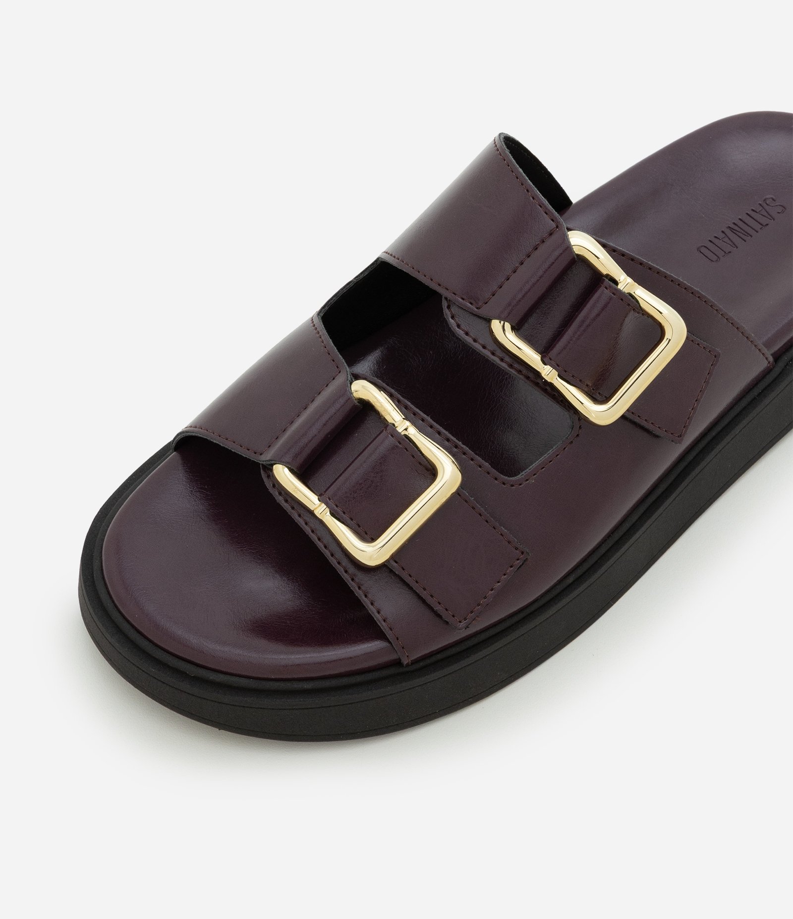 Rasteira Slide em PU com Tira Dupla e Fivela Vinho 5