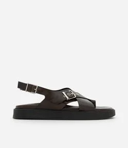 Sandália Rasteira Flatform em PU com Cabedal Cruzado