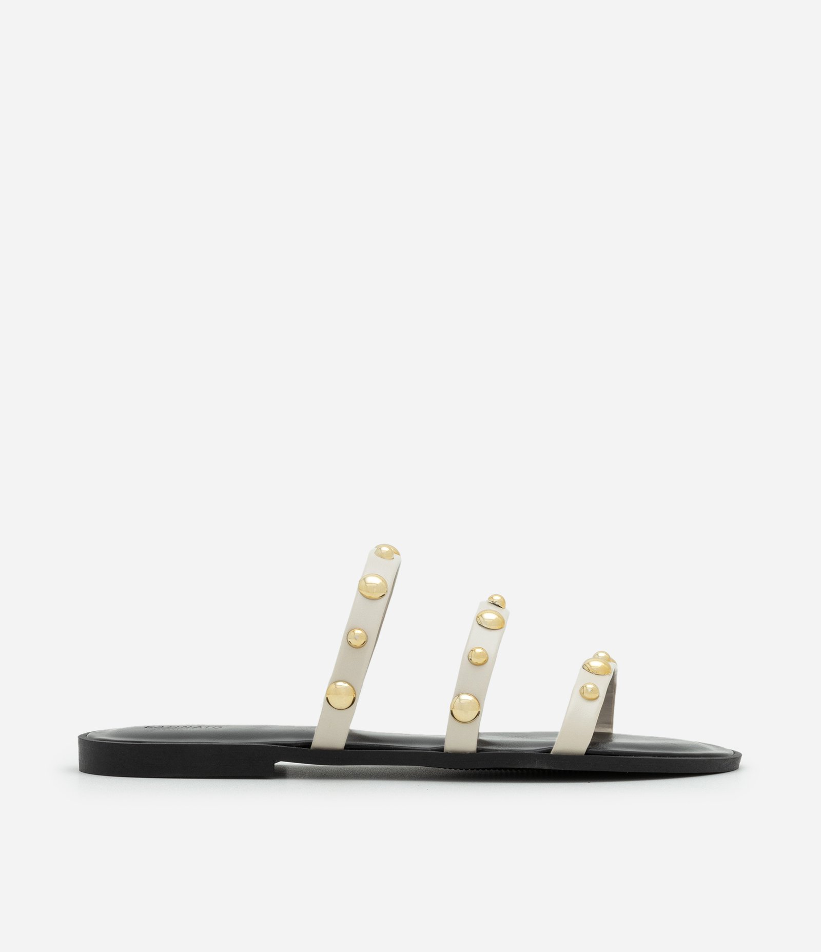Rasteira Mule com Três Tiras e Studs Aplicados Off White 1