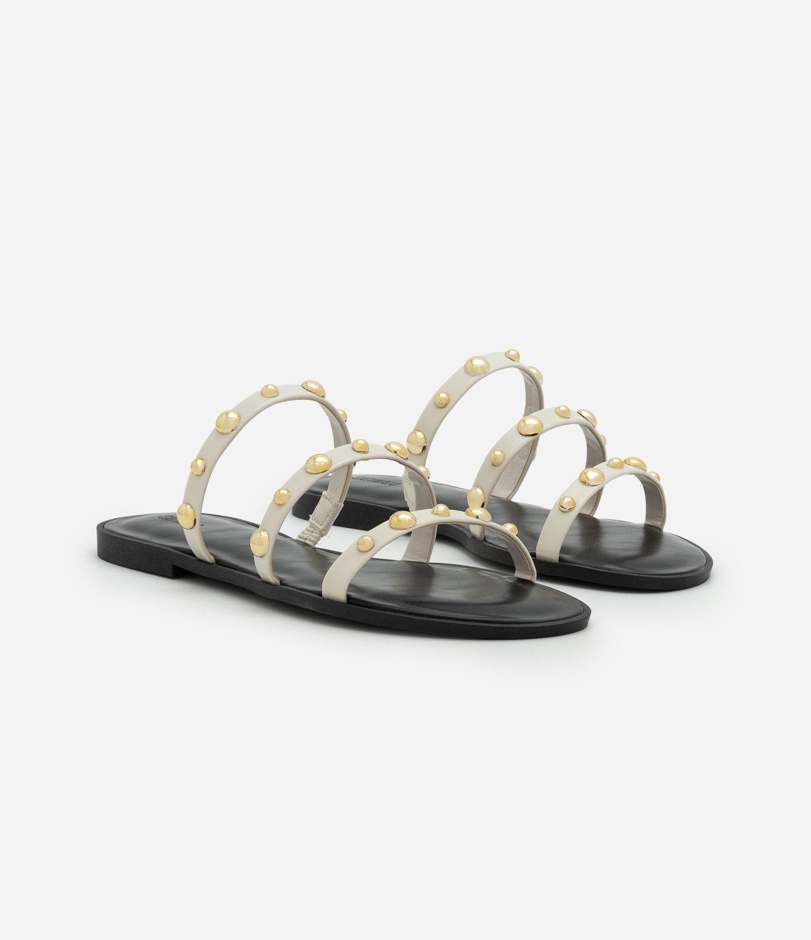Rasteira Mule com Três Tiras e Studs Aplicados Off White 3