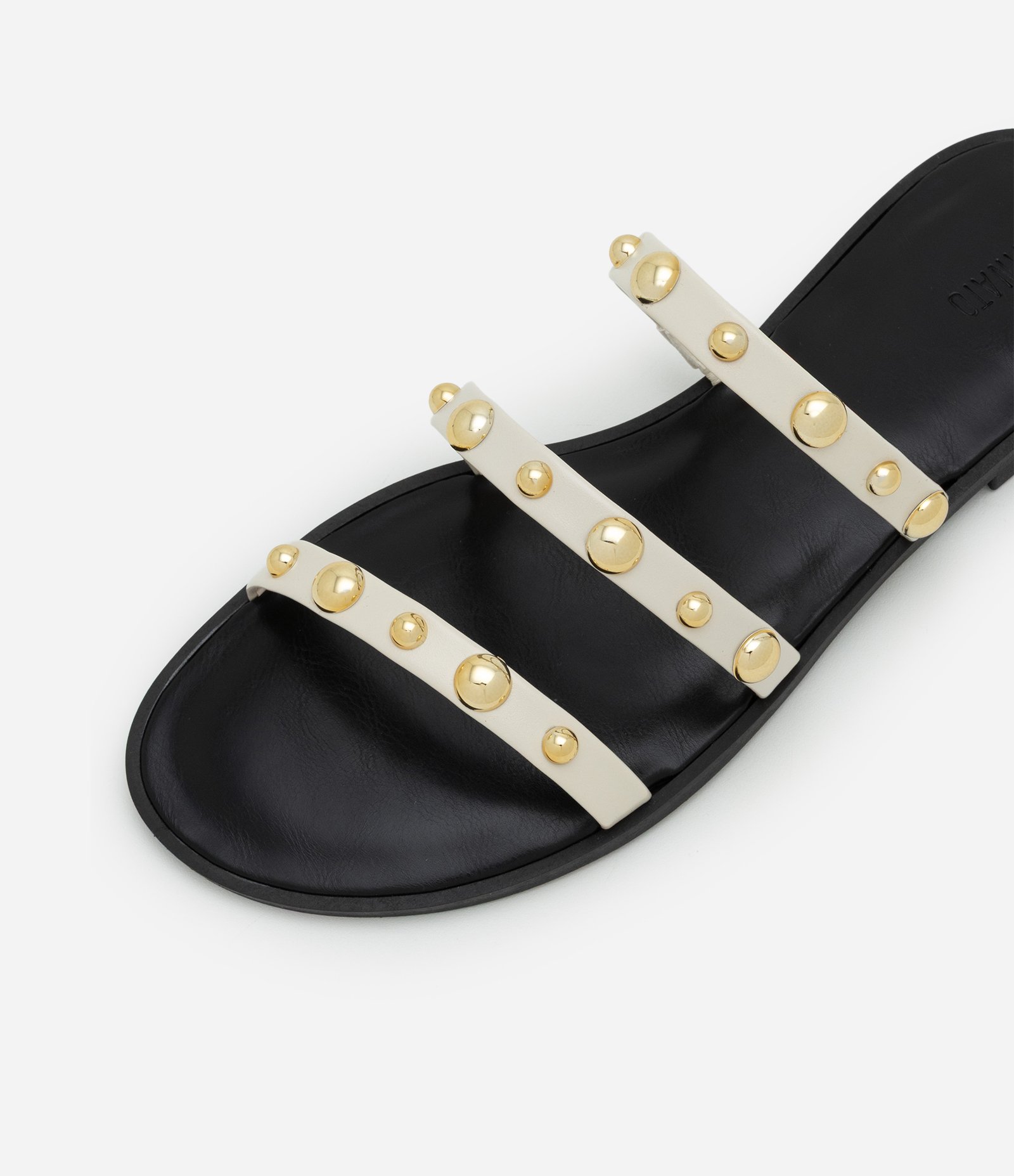 Rasteira Mule com Três Tiras e Studs Aplicados Off White 6