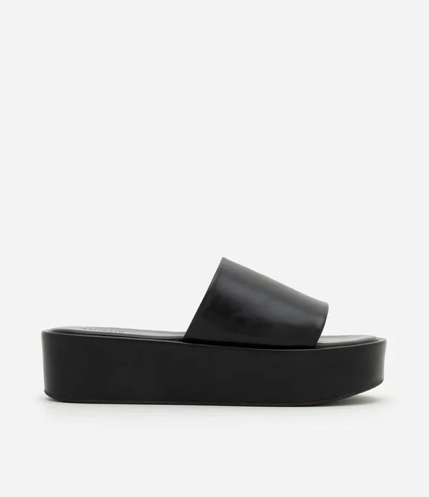 Sandália Slide Flatform em PU com Cabedal Amplo