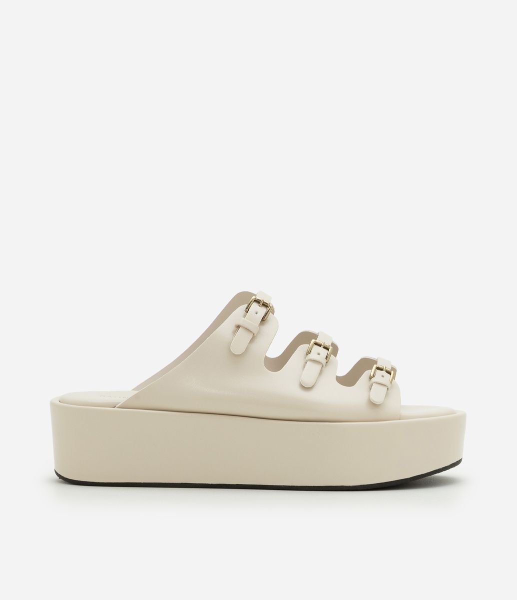 Sandália Faltform em PU com Mini Fivelas Off White