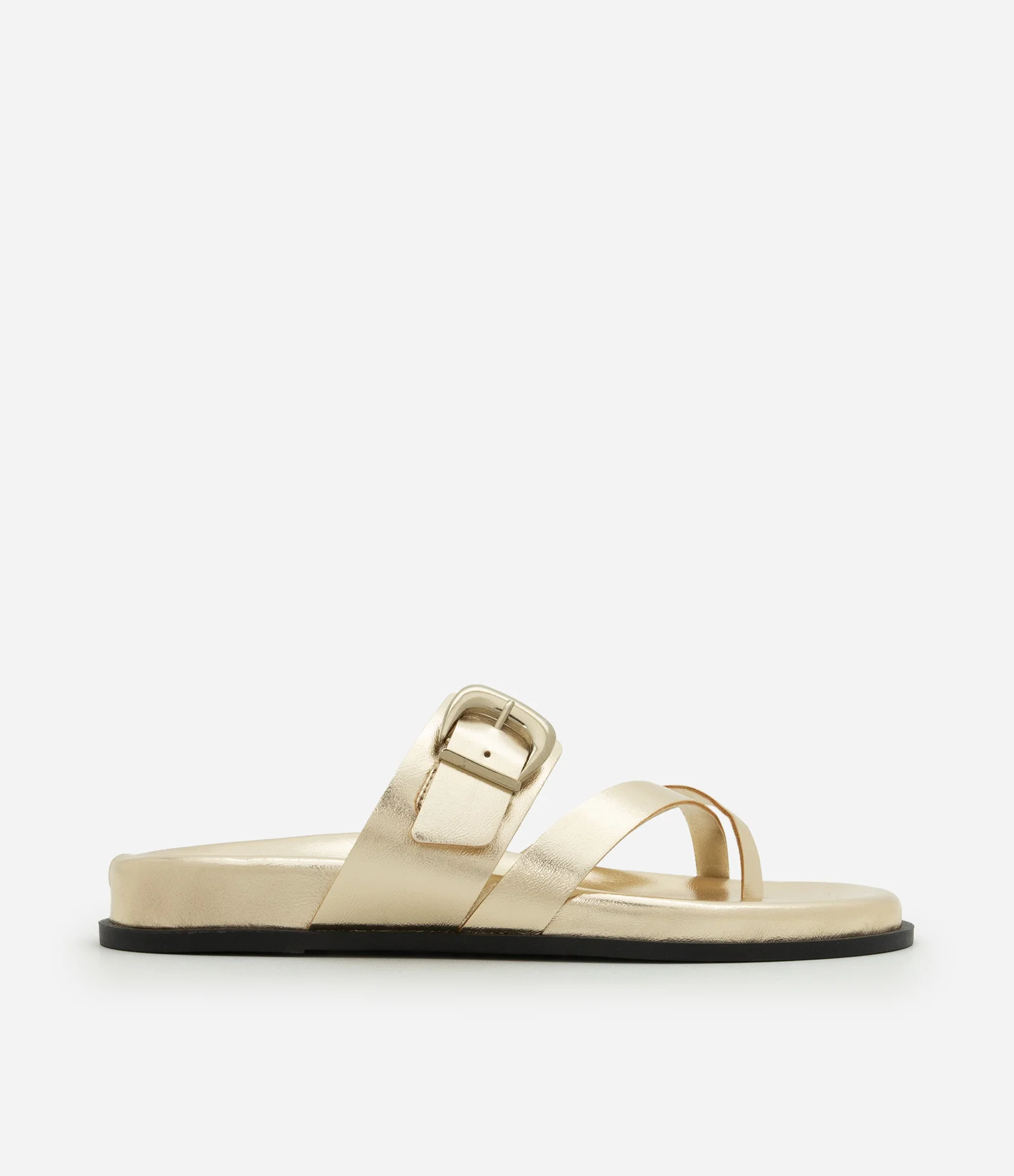 Rasteira em Material Sintético com Dedeira e Detalhe de Maxi Fivela Dourado 1