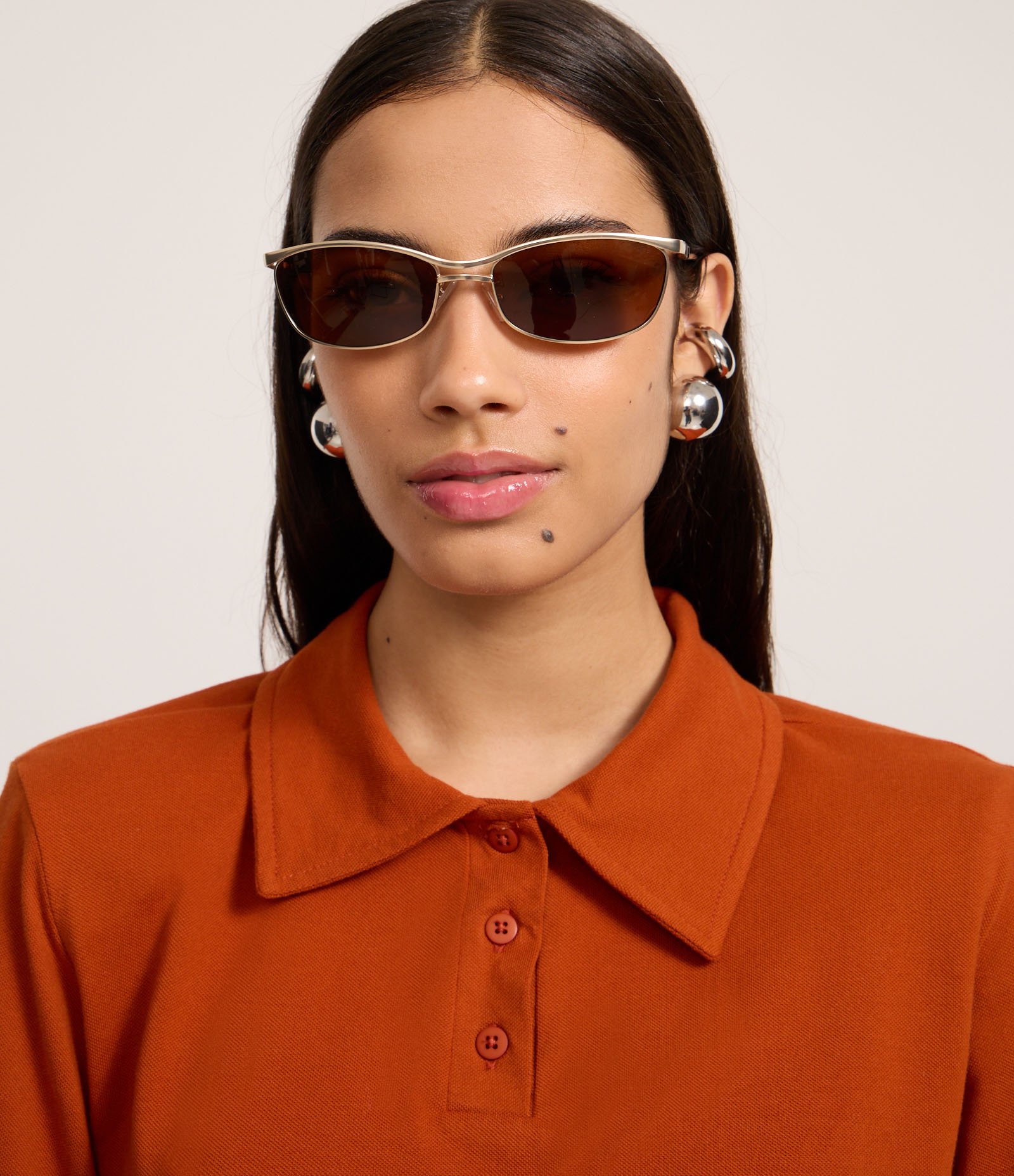 Blusa Manga Curta Piquet em Algodão com Ombreiras Laranja 3