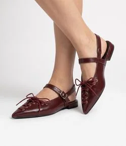 Sapatilha Slingback em PU com Amarração Frontal