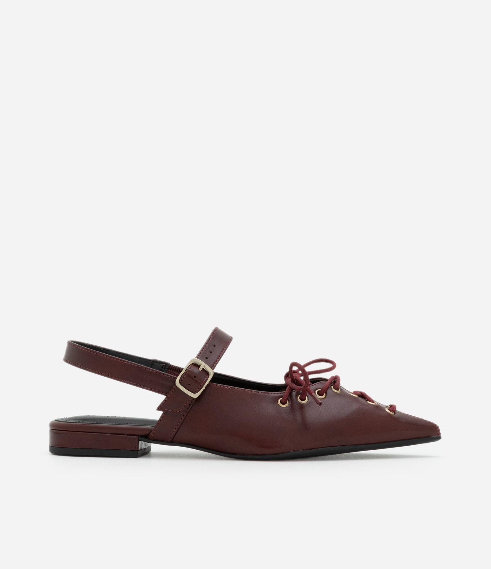 Sapatilha Slingback em PU com Amarração Frontal Bordô 1