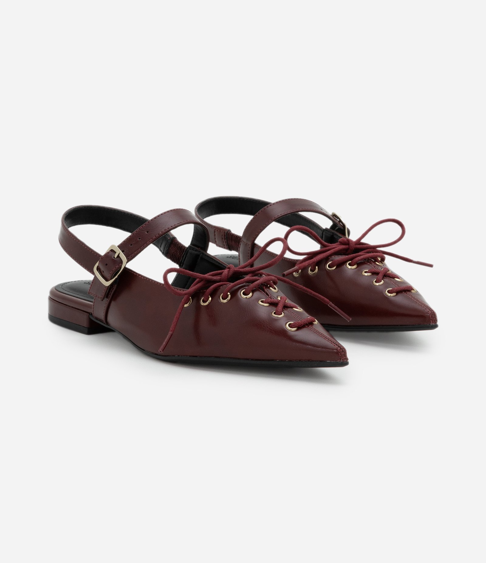 Sapatilha Slingback em PU com Amarração Frontal Bordô 2