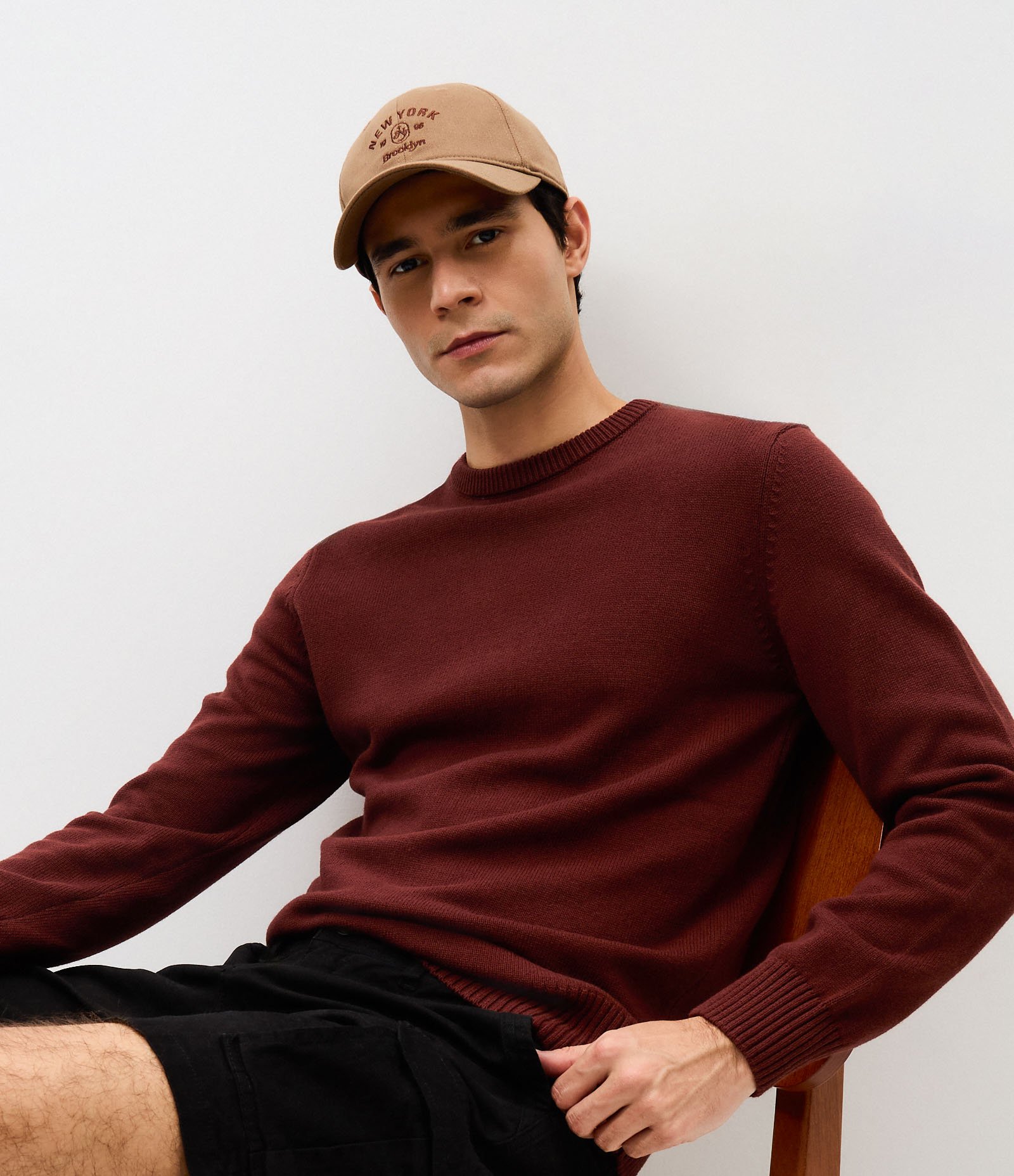 Suéter Comfort Básico em Tricô com Textura Canelada Marrom 1