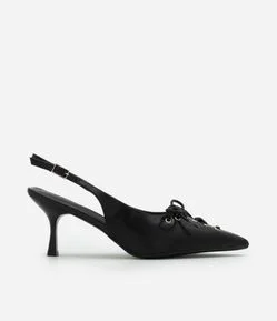 Sapato Slingback com Amarração Frontal e Salto Fino