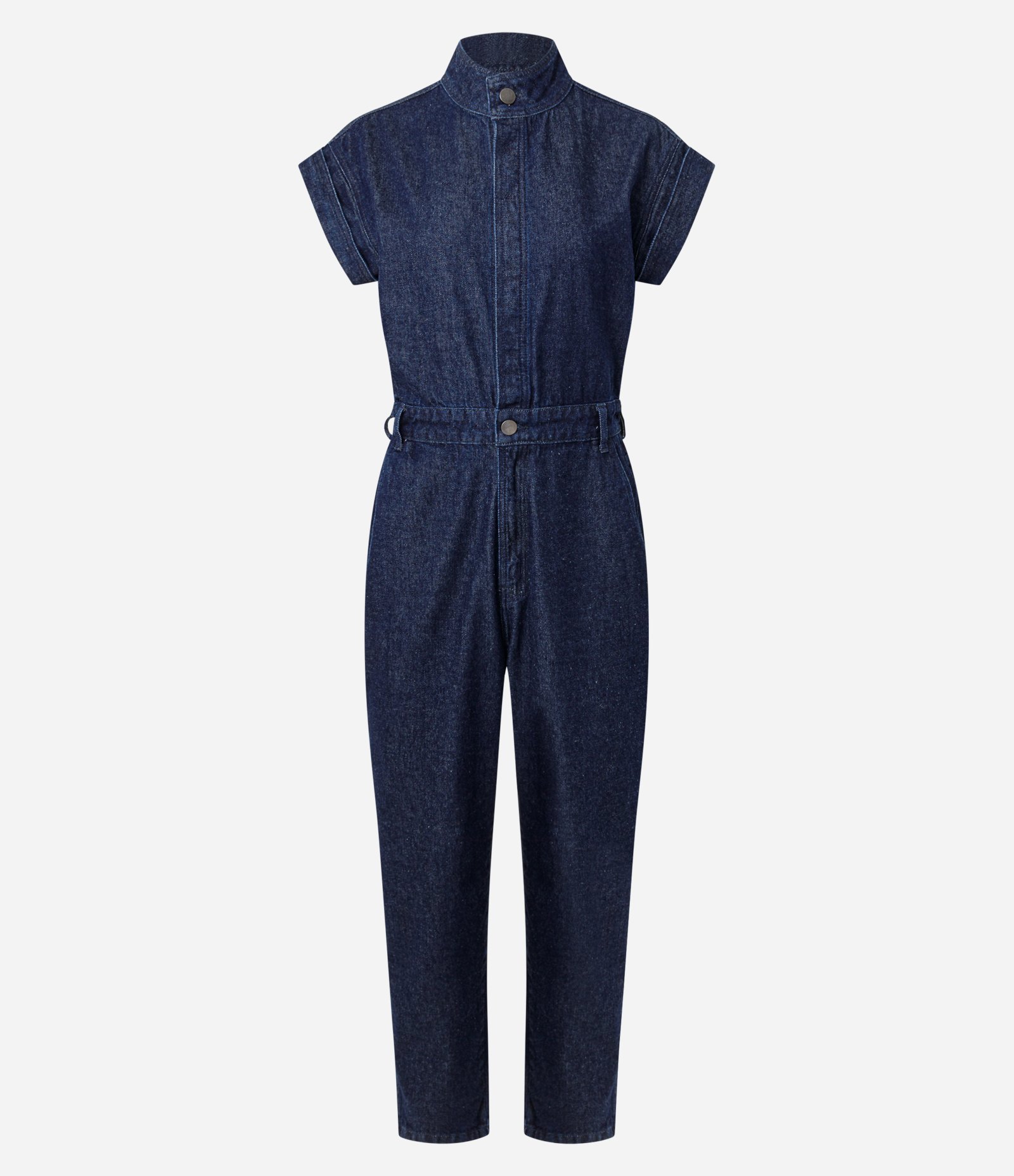 Macacão Utilitário em Jeans com Gola Padre e Cintura Ajustada Azul 1