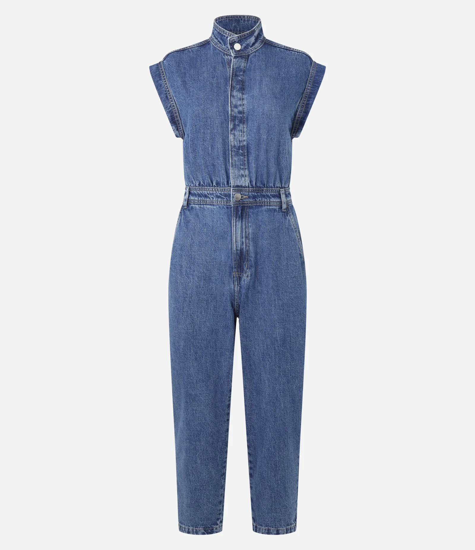 Macacão Utilitário em Jeans com Gola Padre e Cintura Ajustada Azul 5