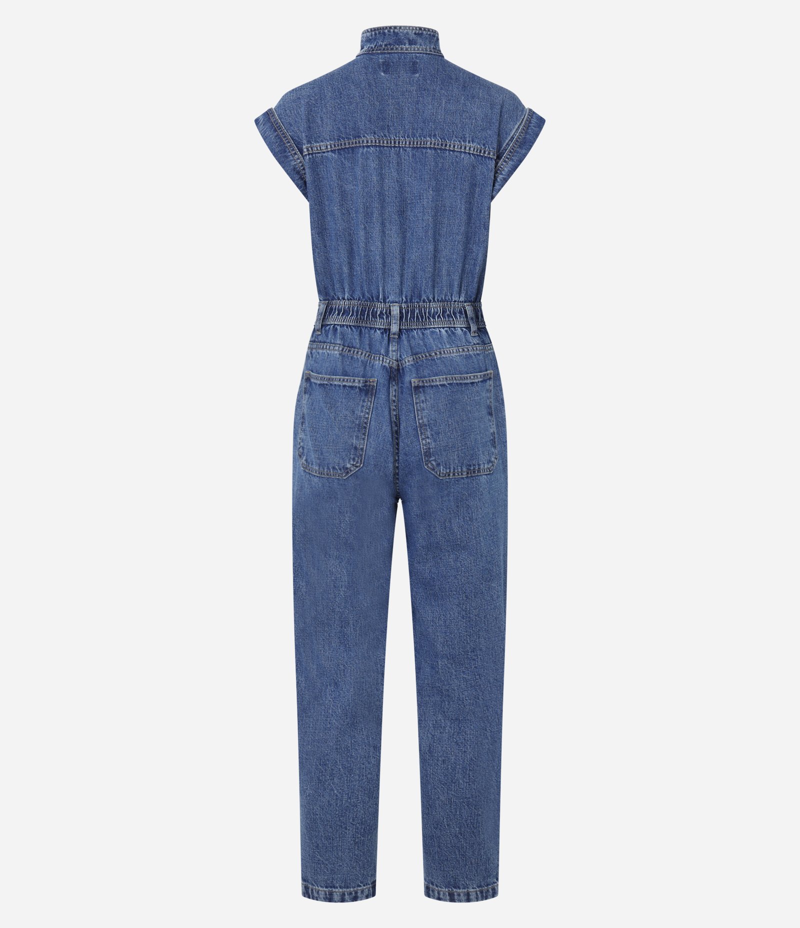 Macacão Utilitário em Jeans com Gola Padre e Cintura Ajustada Azul 6