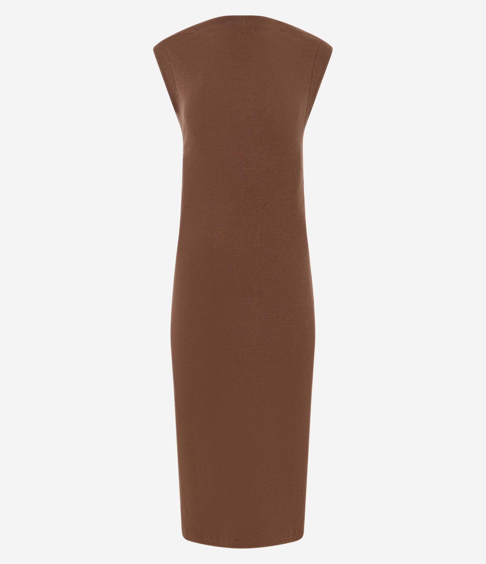 Vestido Midi em Ribana com Decote Canoa Marrom 6