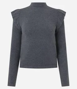 Blusa Regular em Tricô com Detalhe nos Ombros