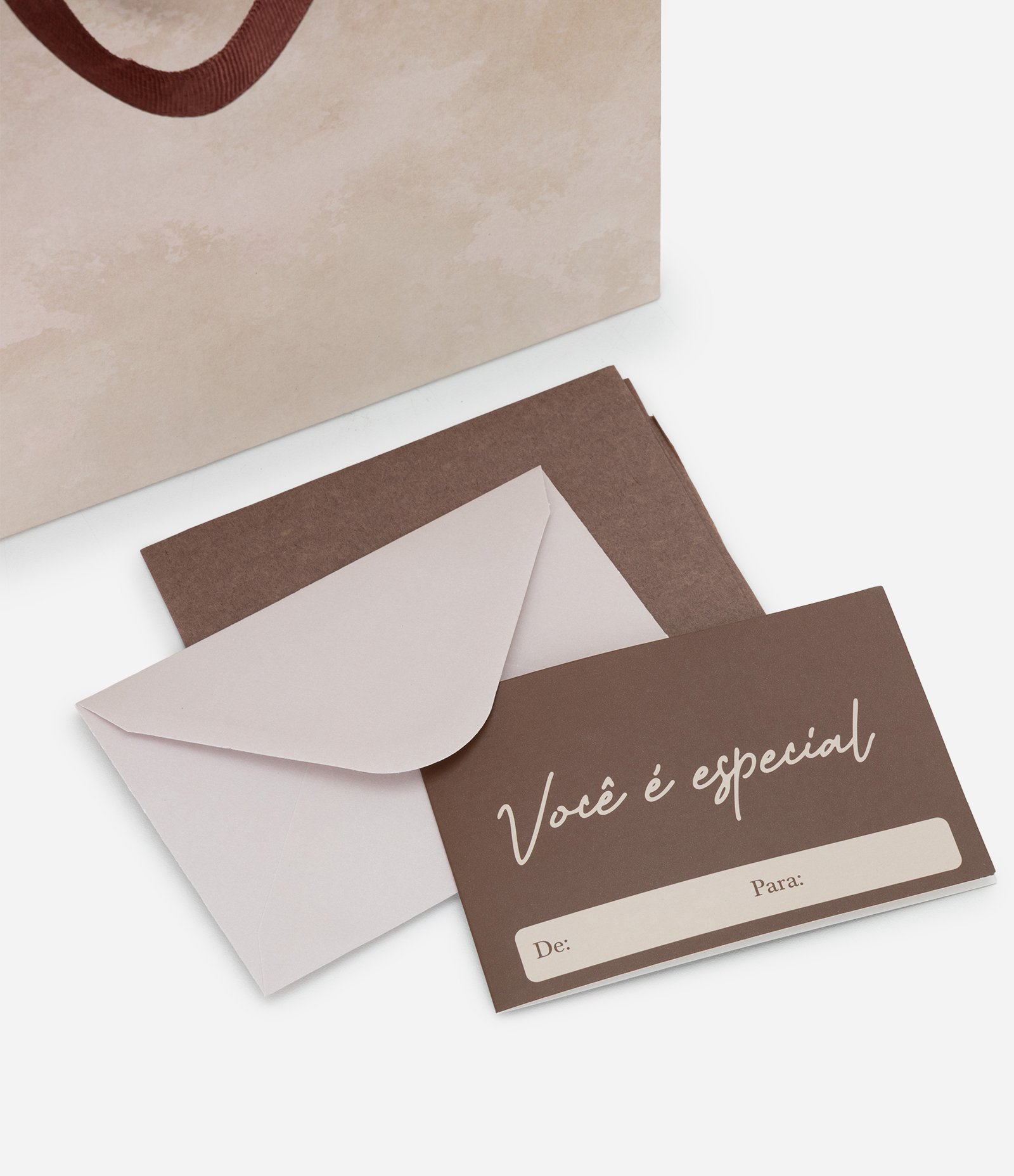 Embalagem de Presente Pequena com Alça Dupla Contrastante Bege 4