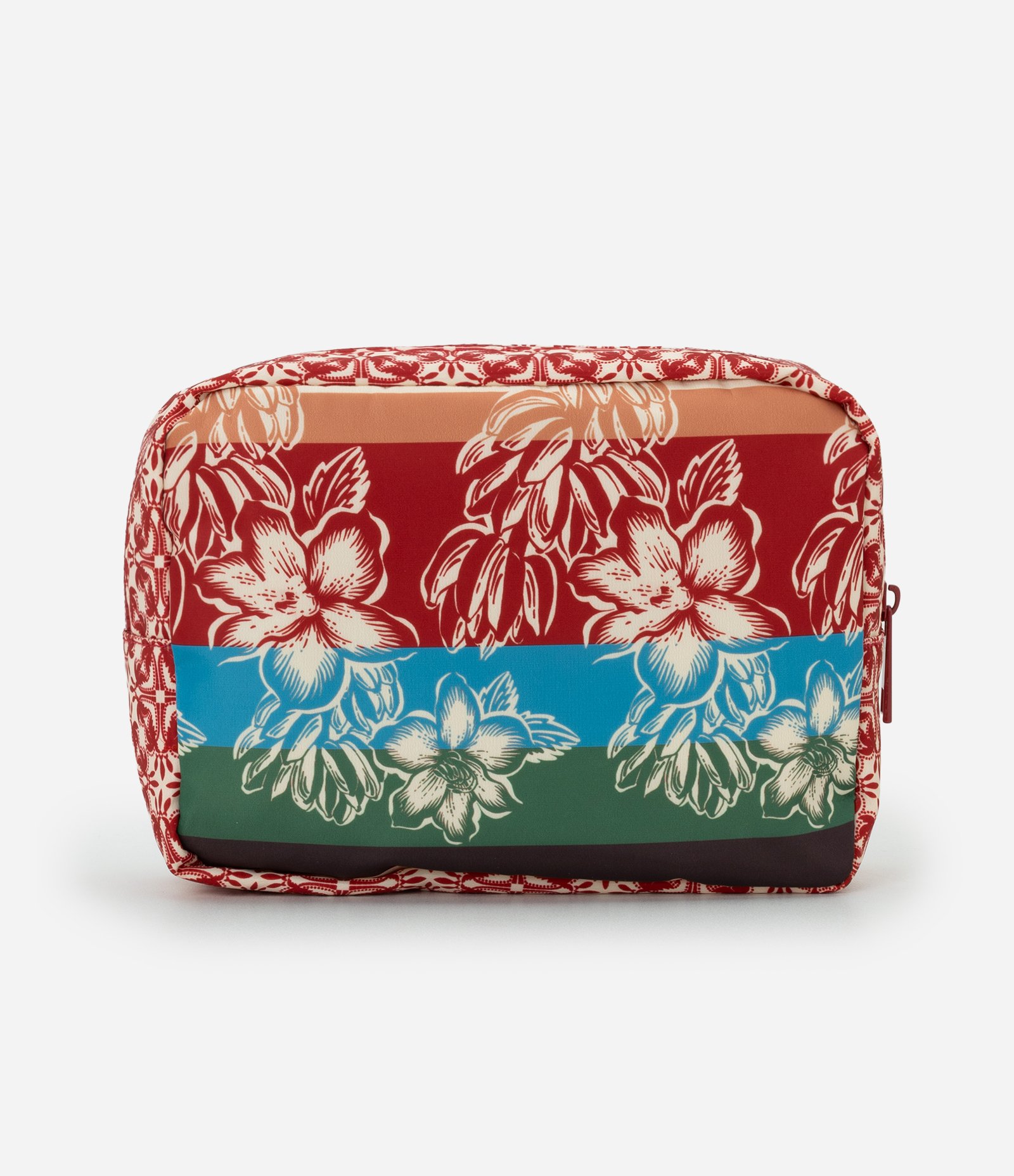 Necessaire Média Retangular com Estampa Floral Vermelho 3