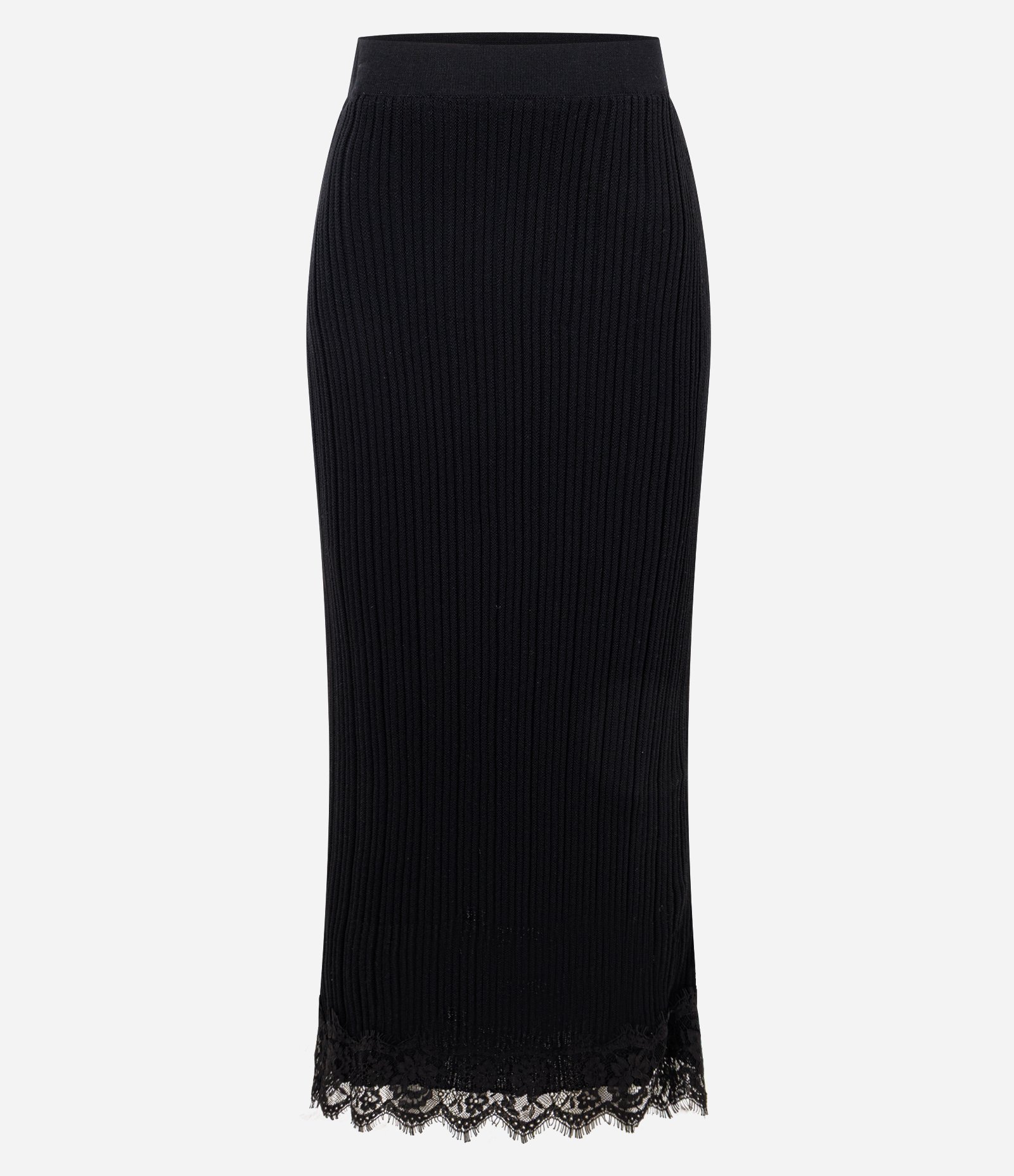 Saia Midi em Tricô com Aplicação de Renda na Barra Preto 5