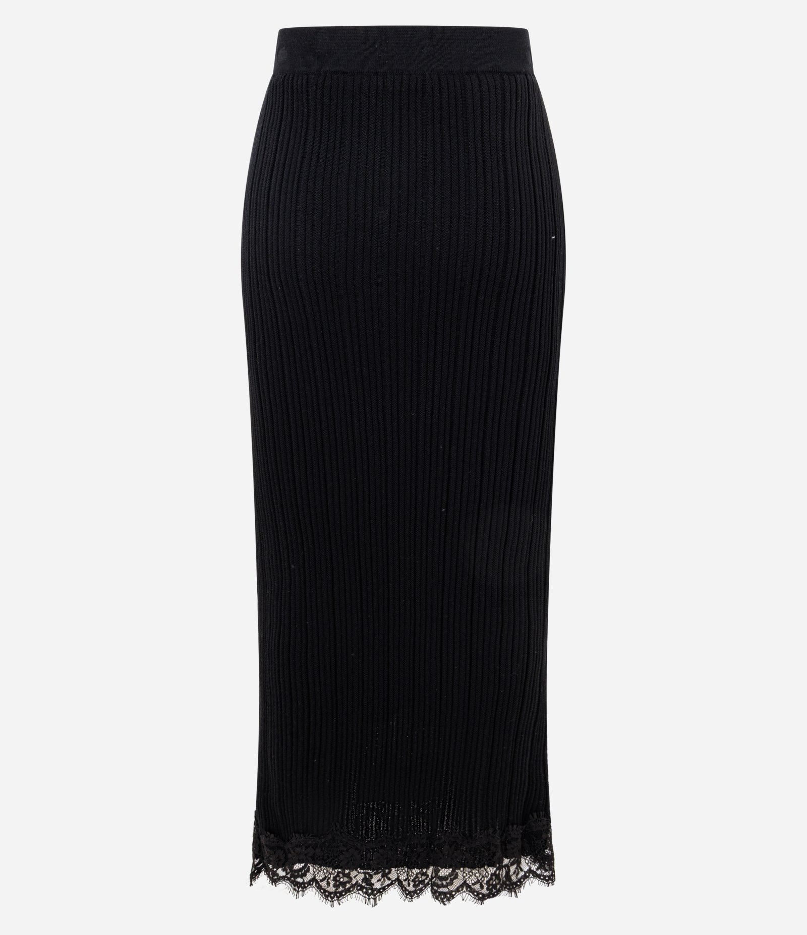 Saia Midi em Tricô com Aplicação de Renda na Barra Preto 7