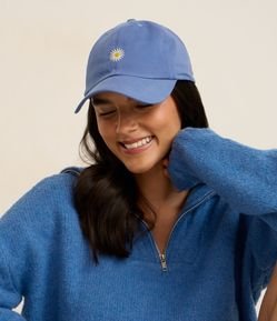 Boné Aba Curva em Sarja com Bordado Margarida