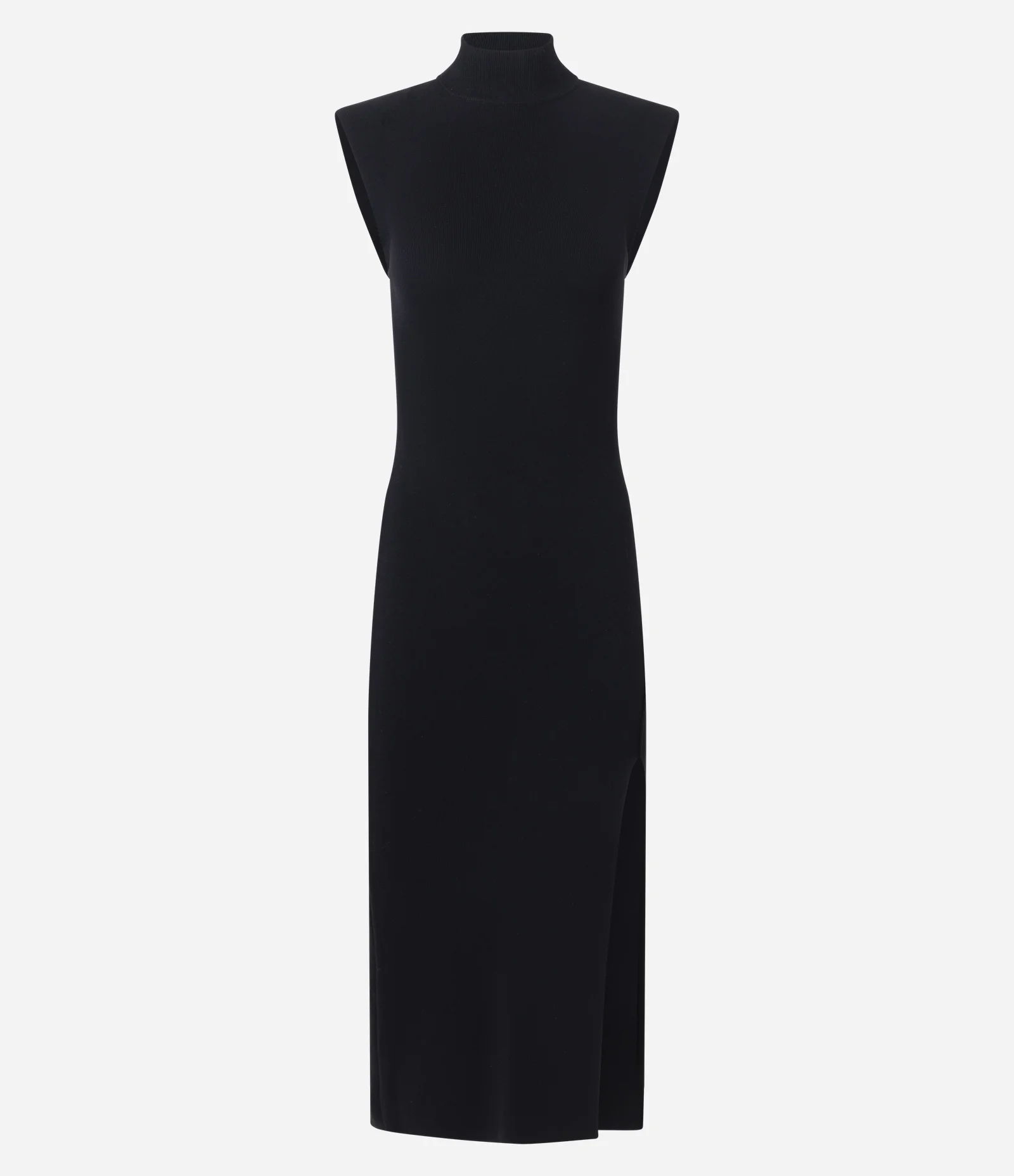 Vestido Midi em Tricô com Ombreira e Fenda Lateral Preto 6