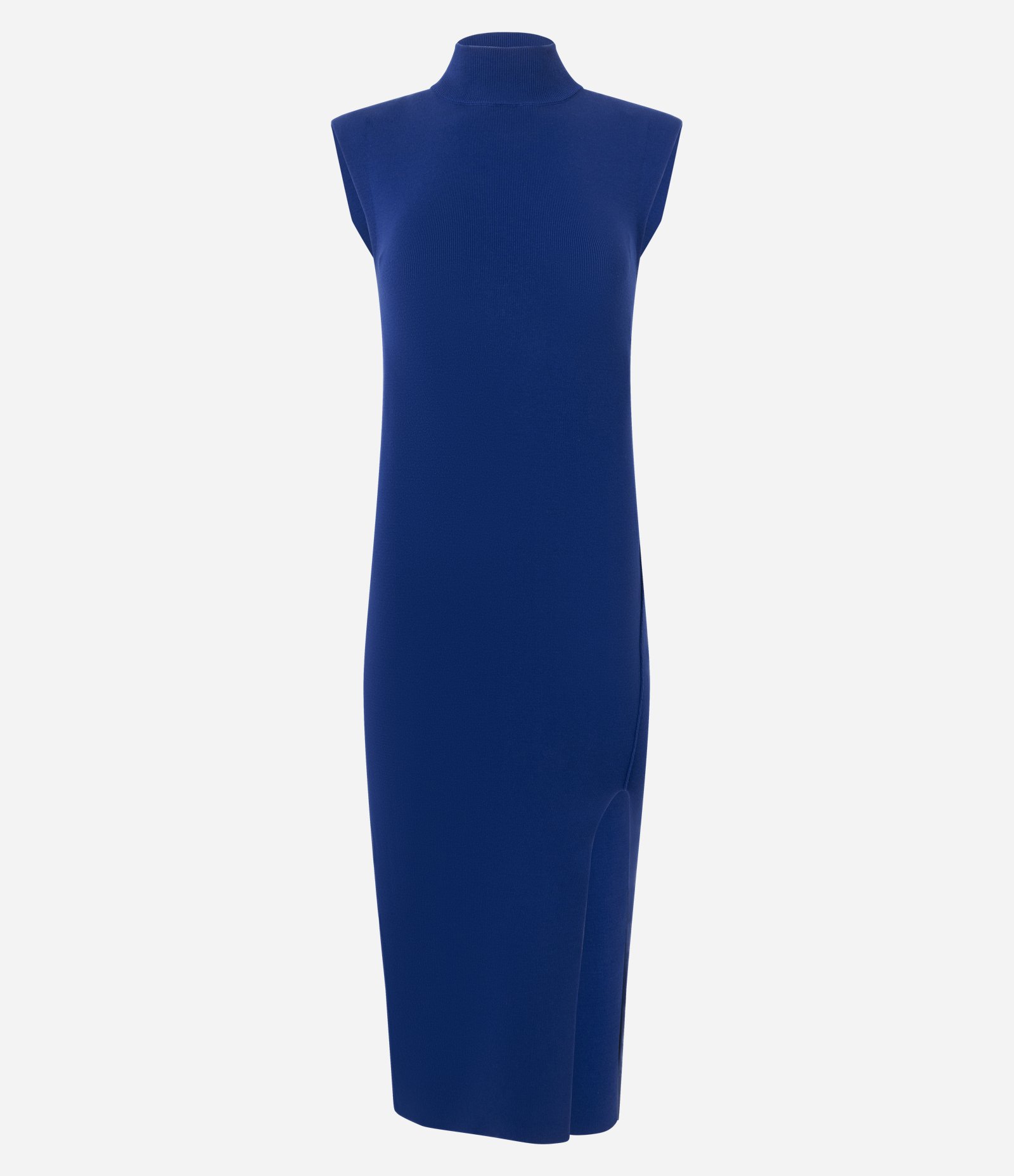 Vestido Midi em Tricô com Ombreira e Fenda Lateral Azul 1