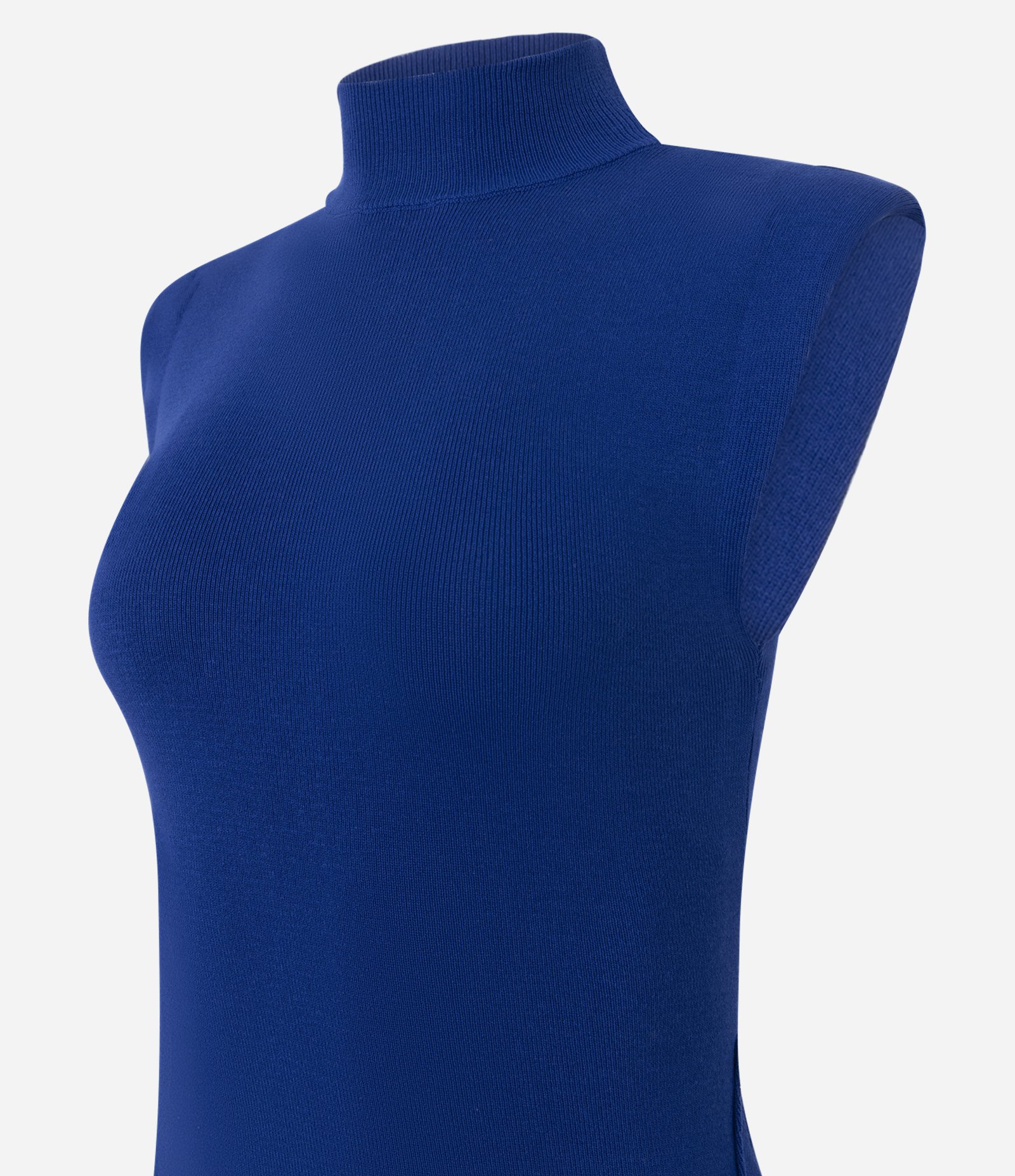 Vestido Midi em Tricô com Ombreira e Fenda Lateral Azul 2