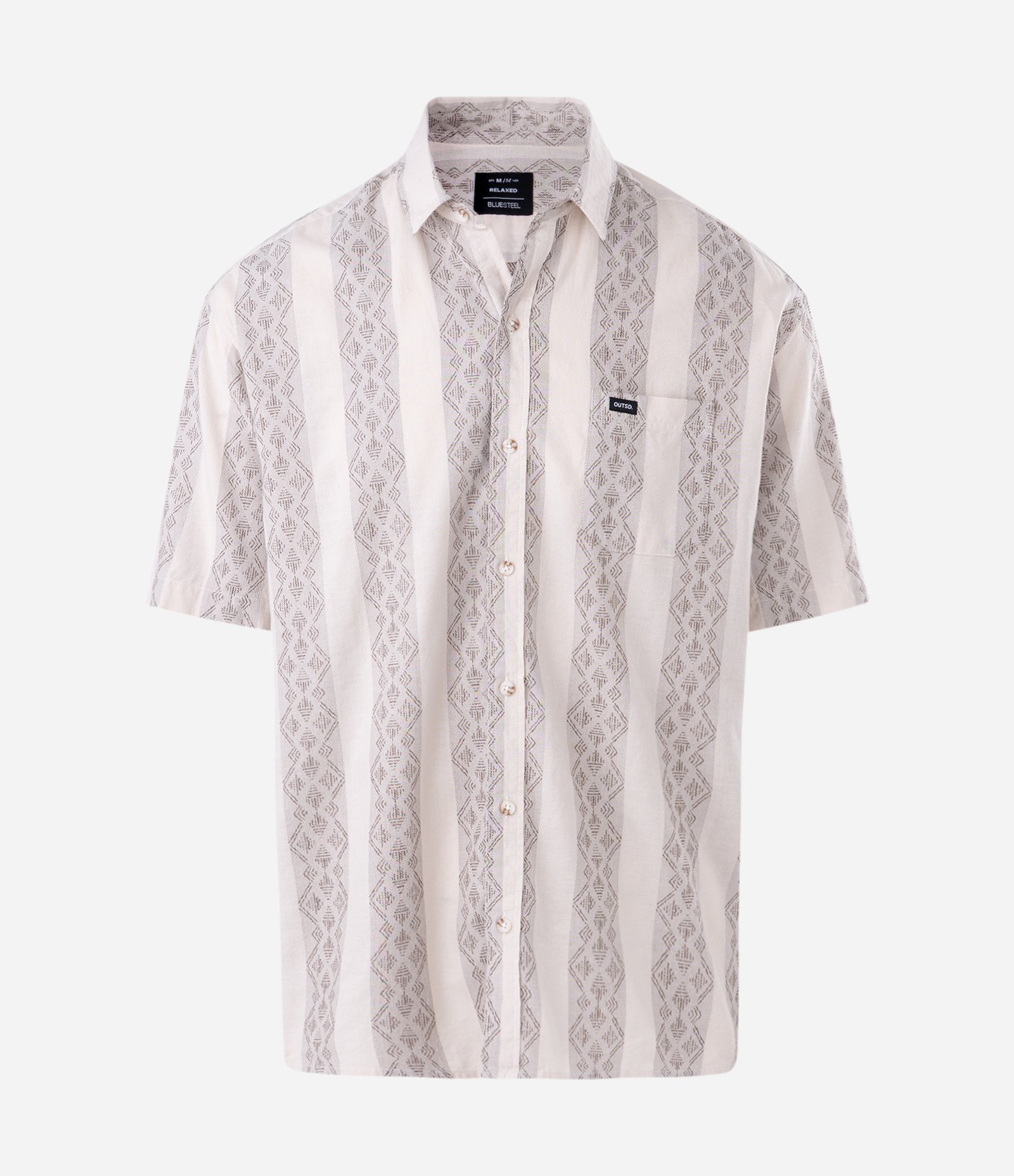 Camisa Relaxed Manga Curta com Textura Jacquard Bege 4