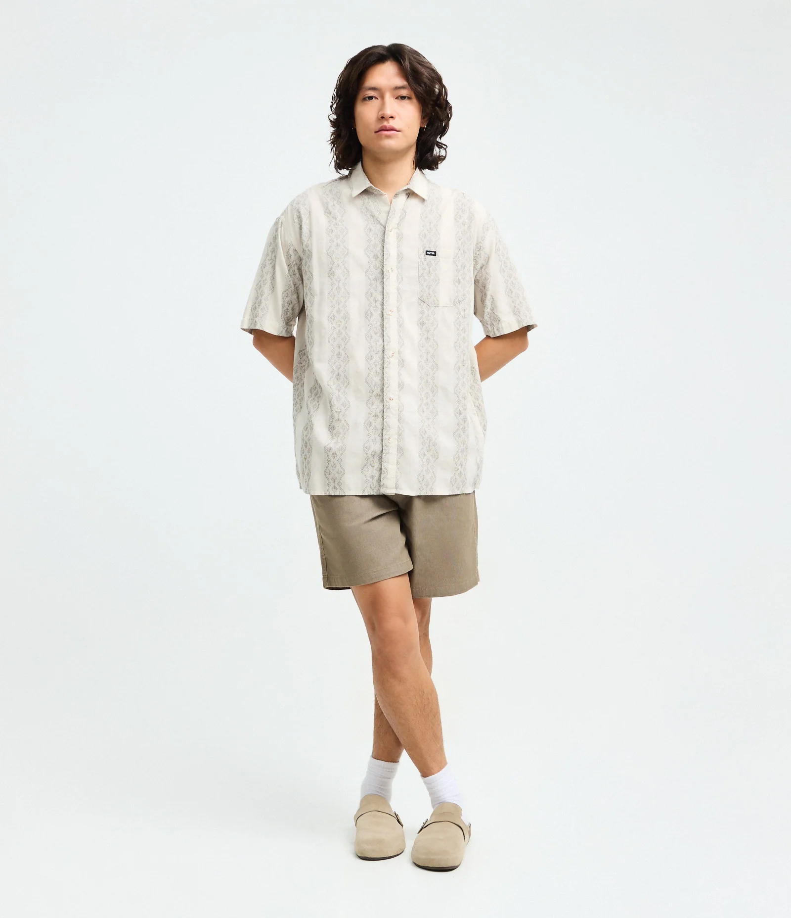 Camisa Relaxed Manga Curta com Textura Jacquard Bege 2