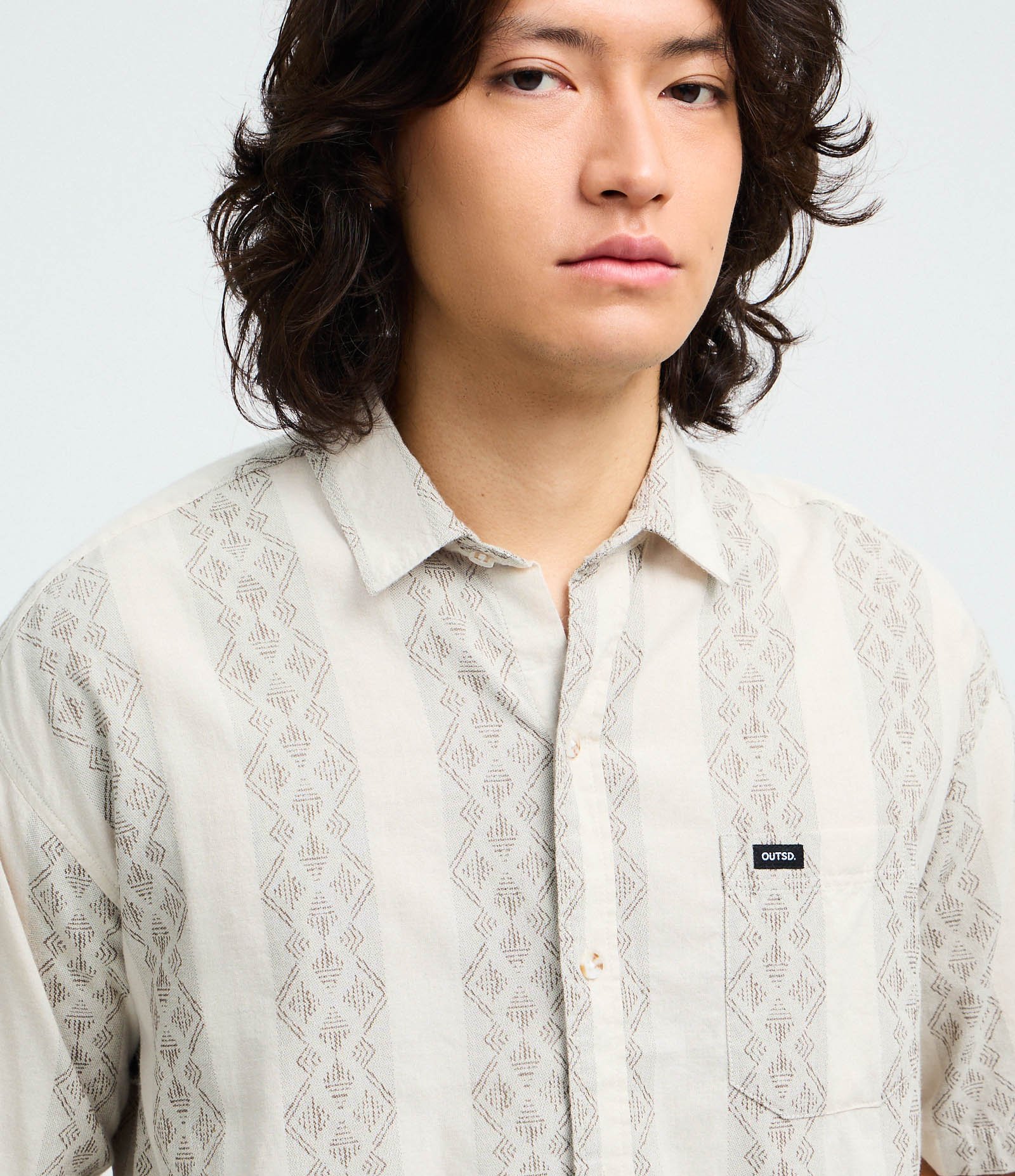 Camisa Relaxed Manga Curta com Textura Jacquard Bege 3