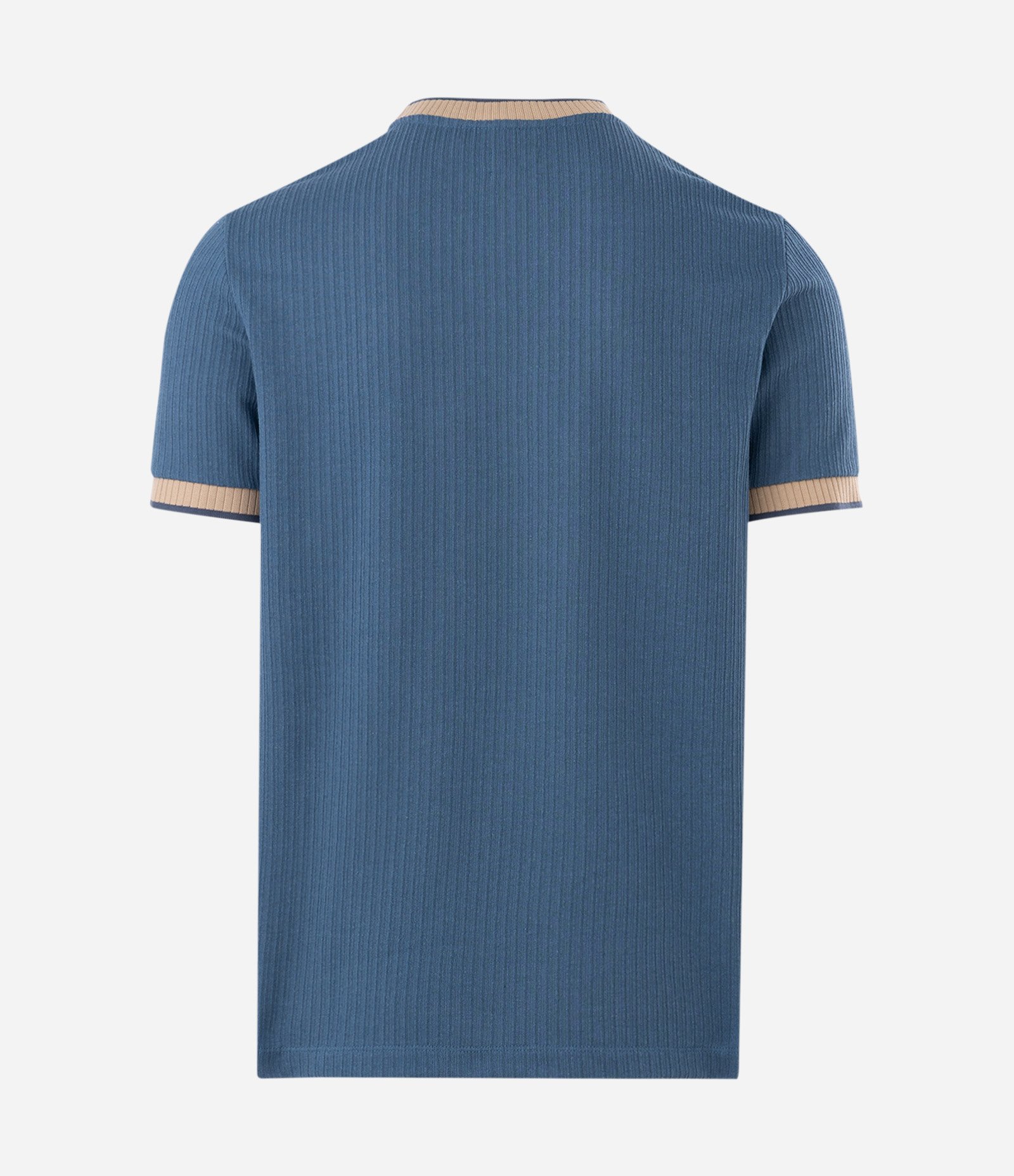 Camiseta em Algodão Texturizado com Gola e Manga Contrastante Azul 2