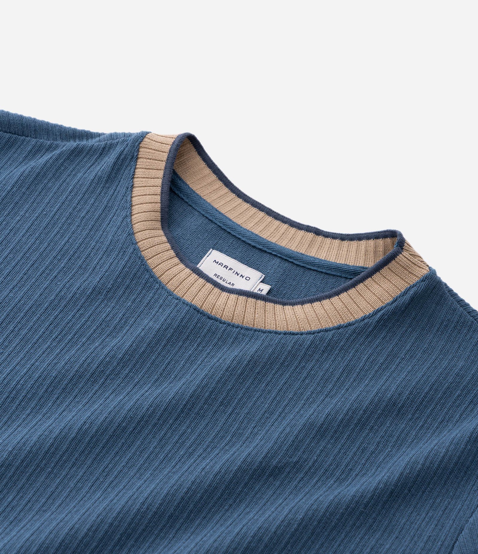 Camiseta em Algodão Texturizado com Gola e Manga Contrastante Azul 5