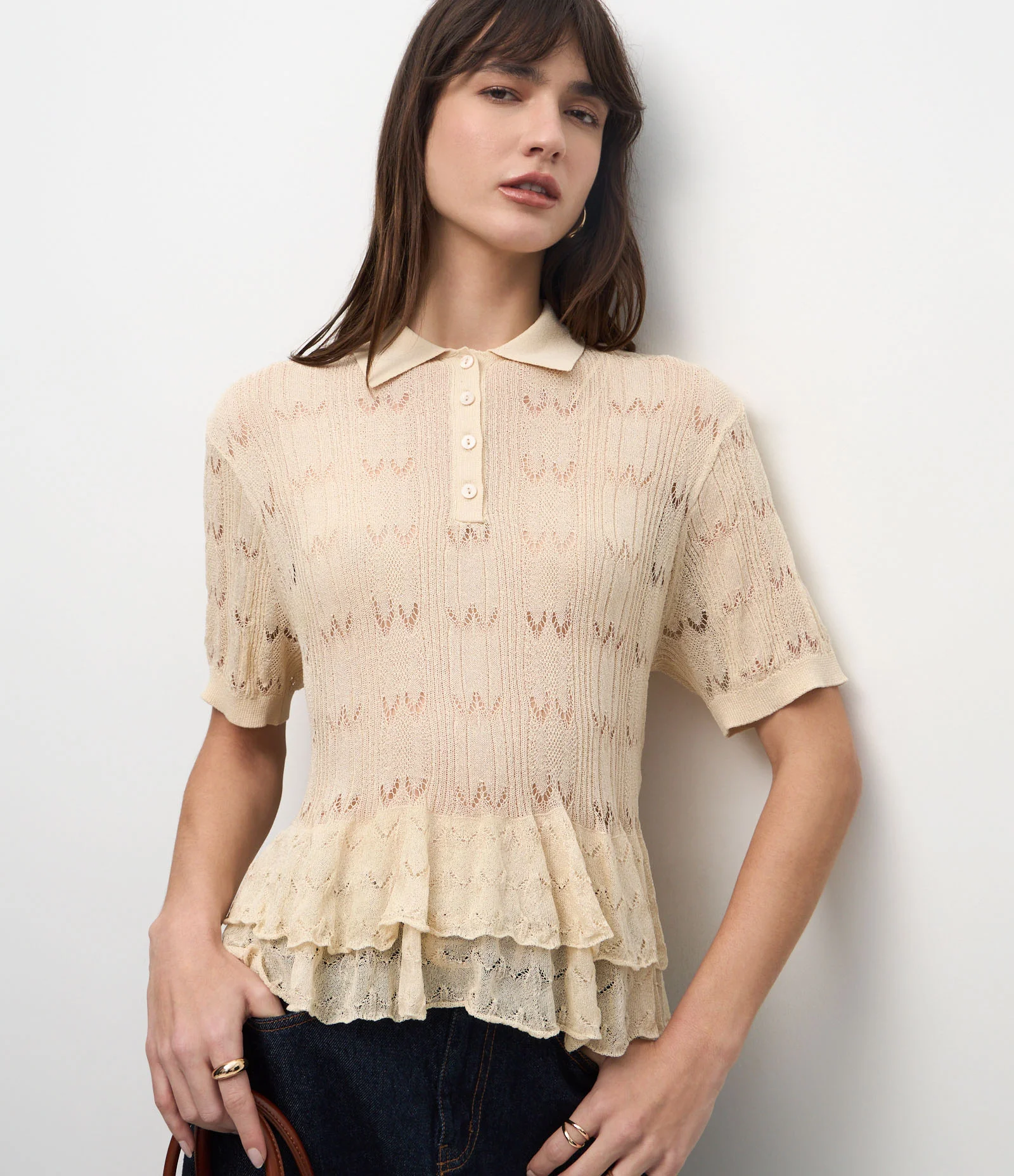 Blusa em Tricô com Babados Texturizados Amarelo 1