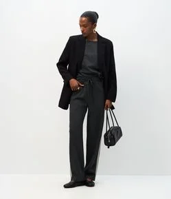 Calça Moletom Reta com Faixa Lateral Contrastante
