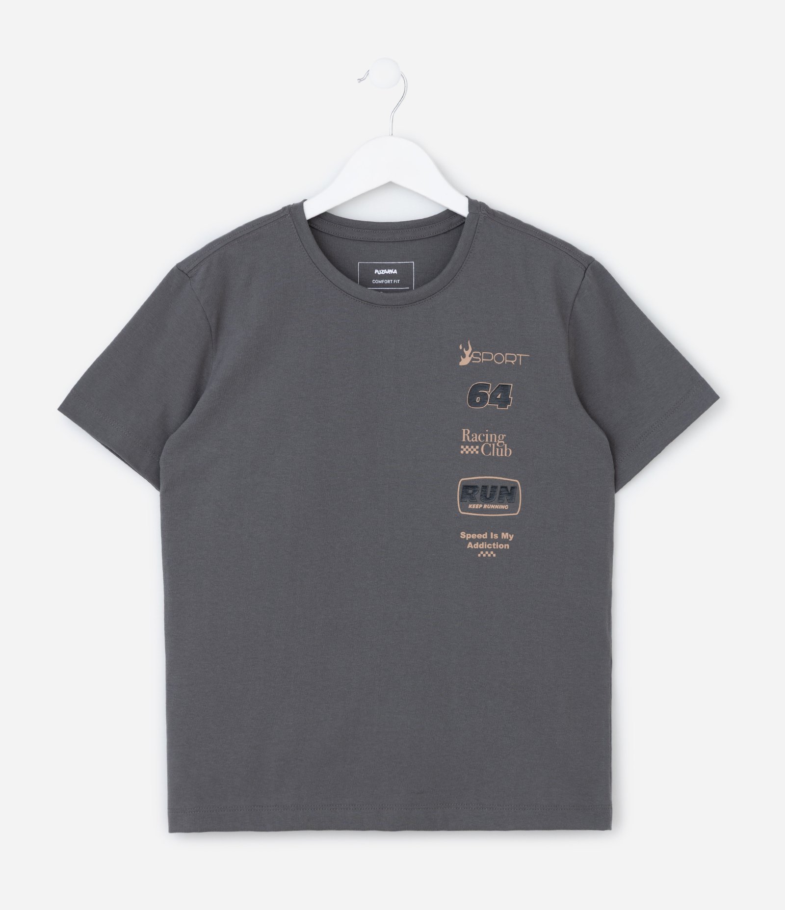 Camiseta Regular Infantil Estampada Racing Club- Tam 5 a 14 Anos Cinza 1