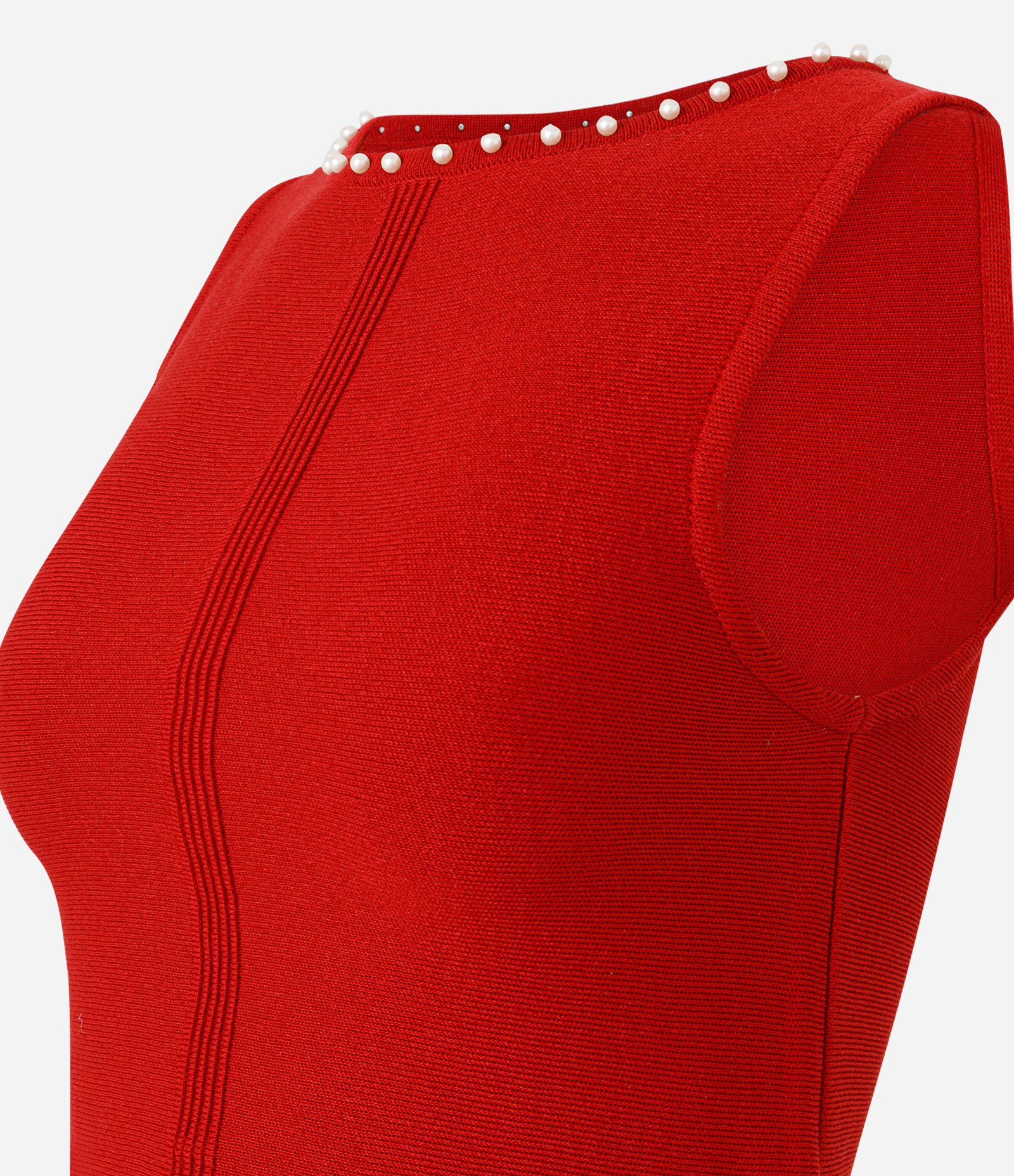 Blusa em Tricô com Aplicação de Mini Pérolas no Decote Vermelho 6