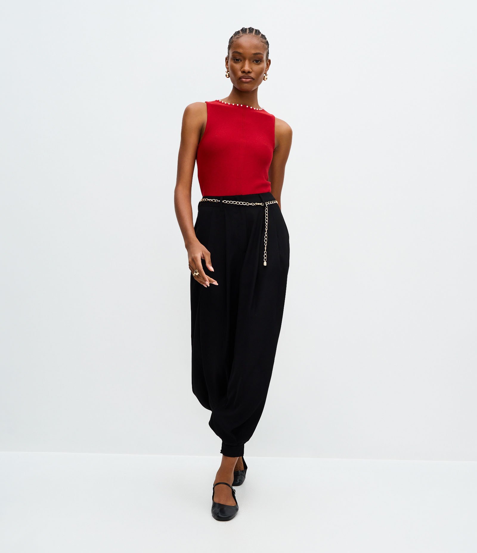 Blusa em Tricô com Aplicação de Mini Pérolas no Decote Vermelho 2