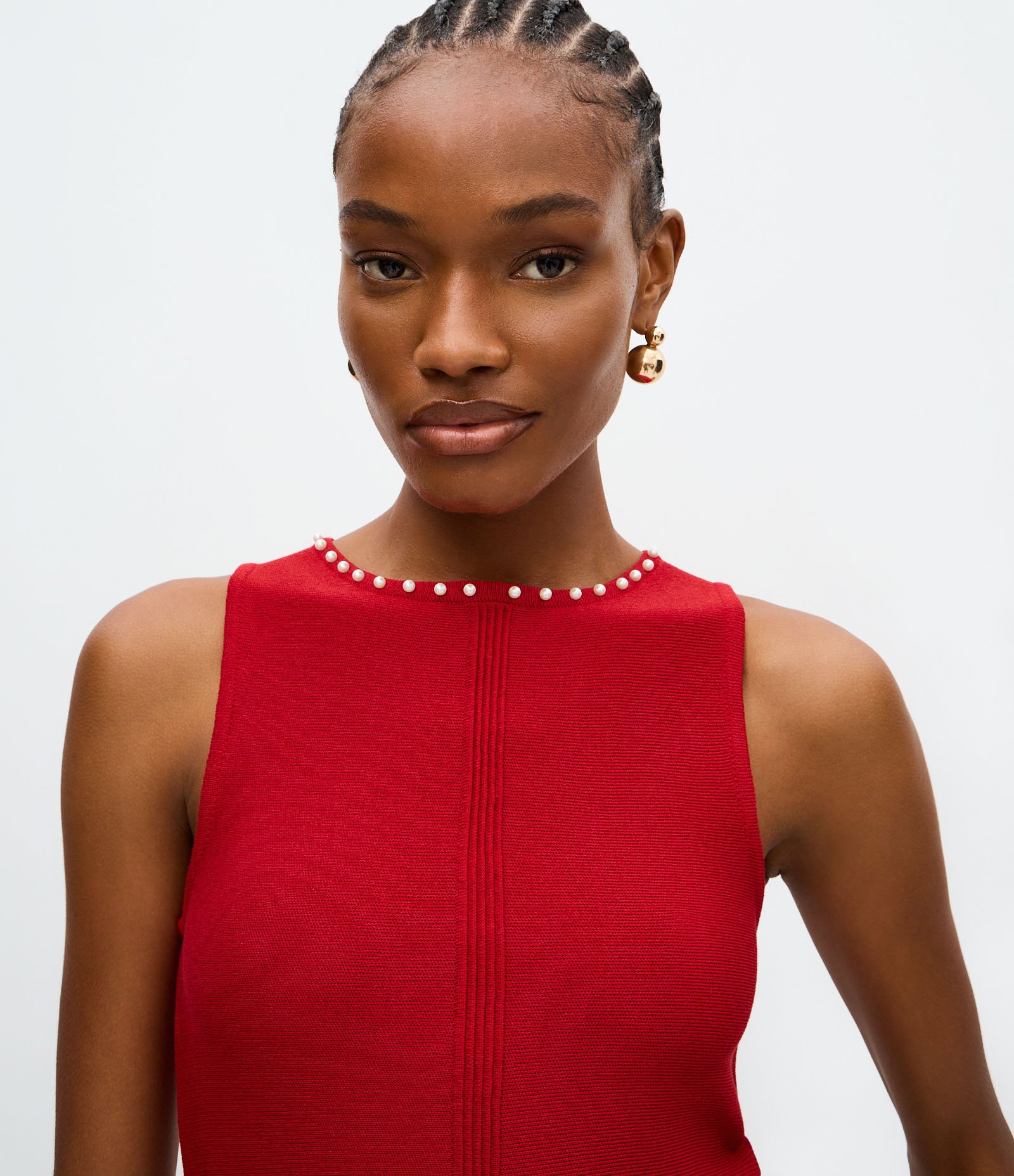 Blusa em Tricô com Aplicação de Mini Pérolas no Decote Vermelho 3