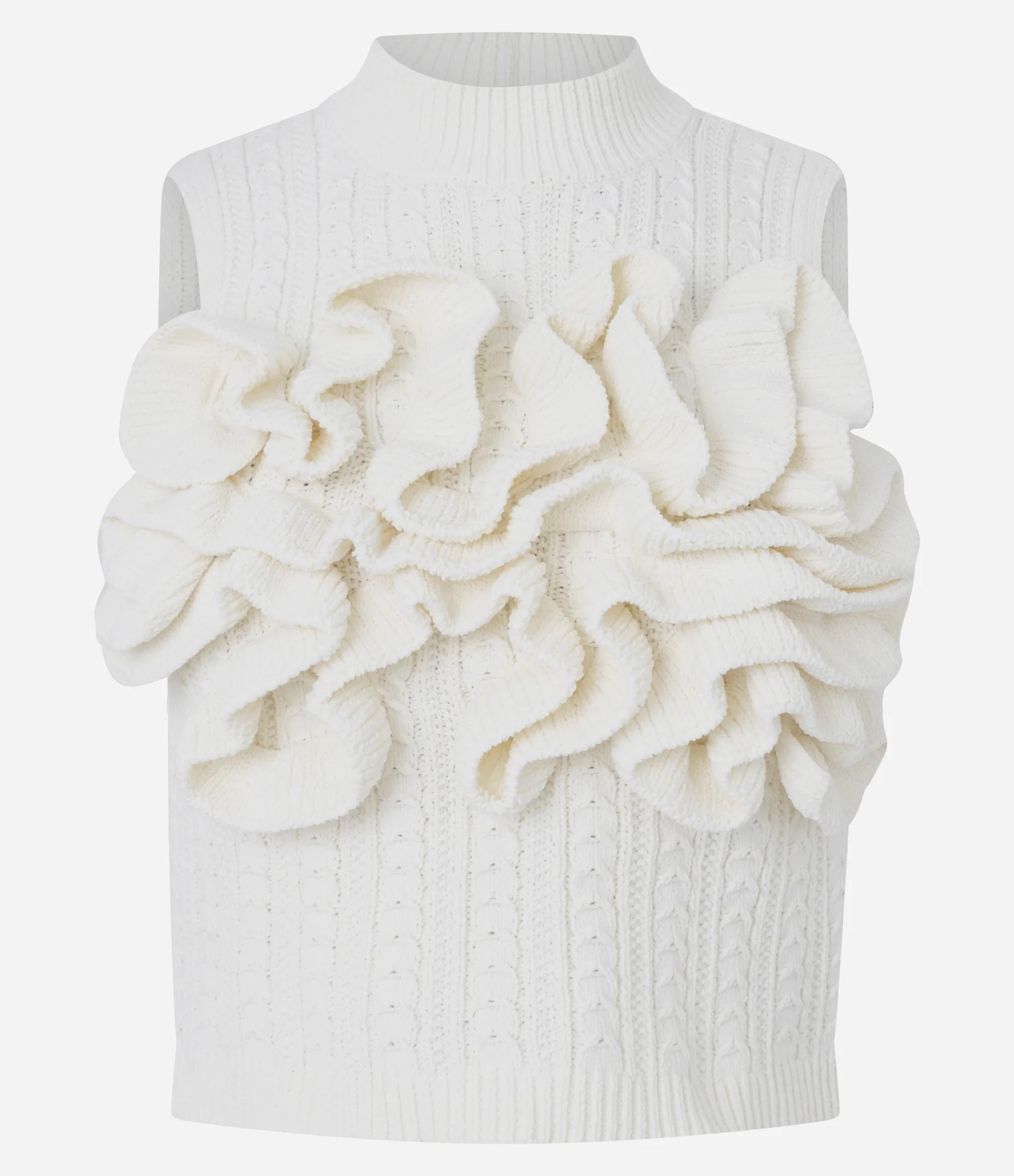 Blusa Curta em Tricô com Aplicação Volumosa de Ondas Branco 5