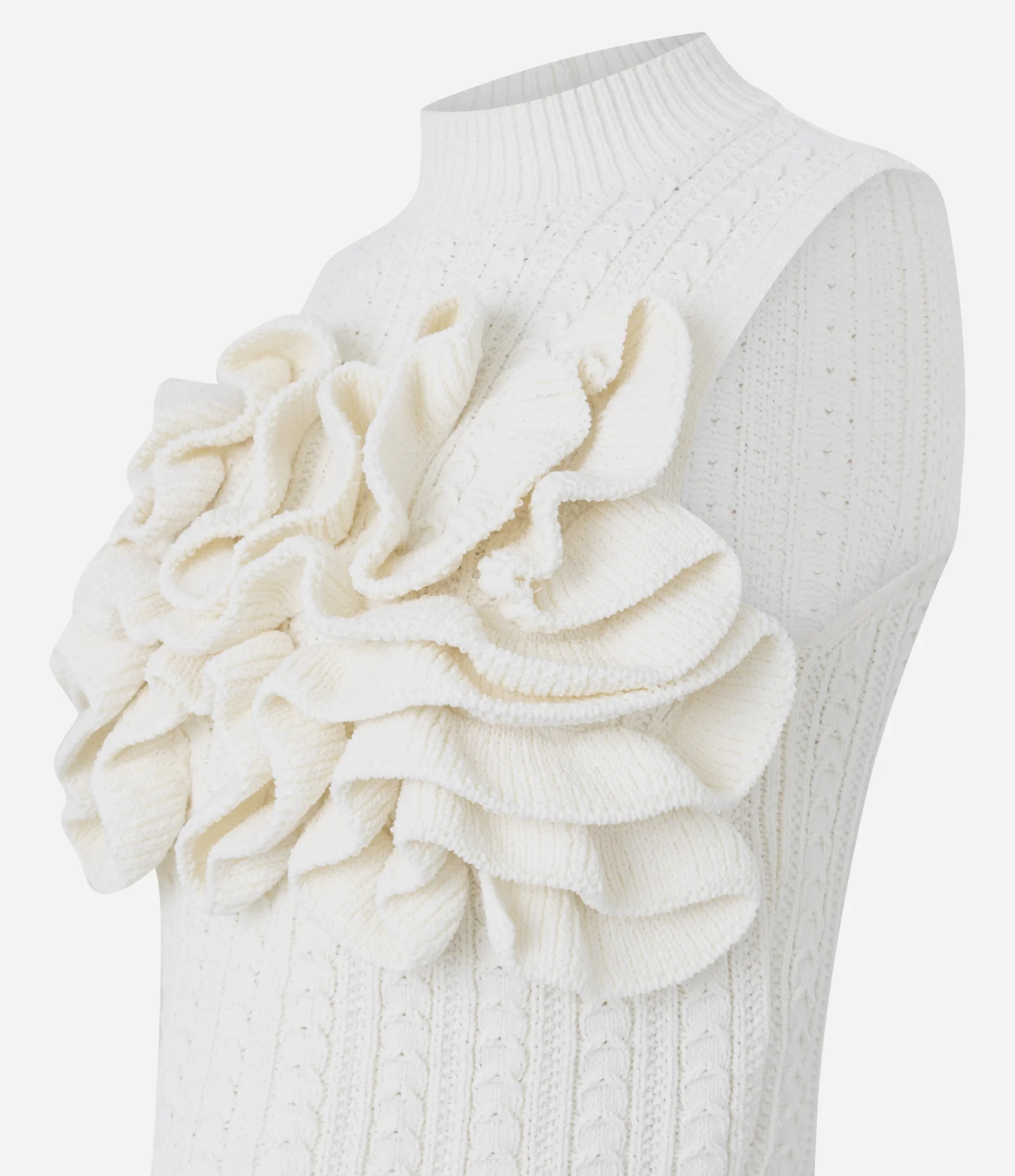 Blusa Curta em Tricô com Aplicação Volumosa de Ondas Branco 6