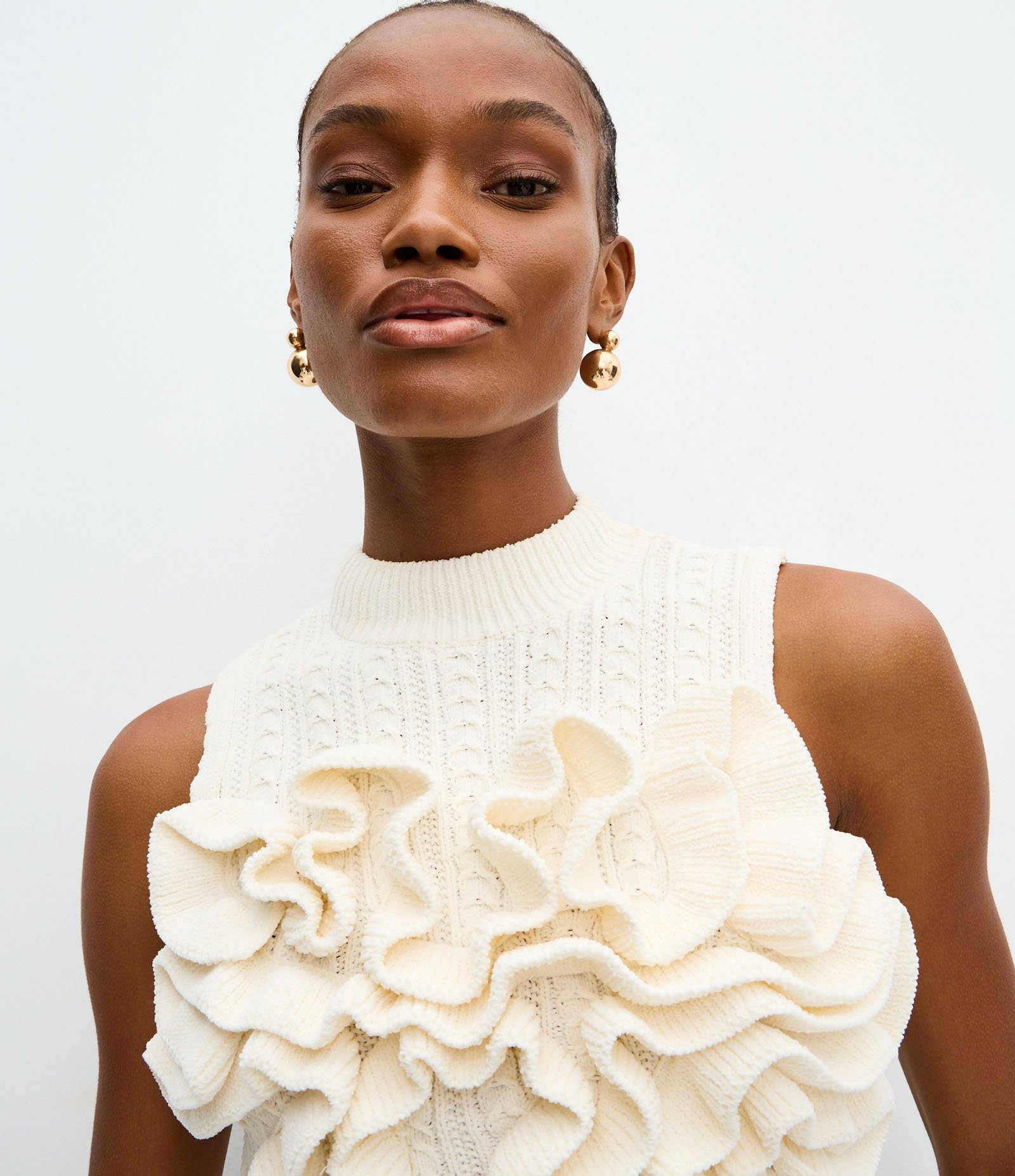 Blusa Curta em Tricô com Aplicação Volumosa de Ondas Branco 3